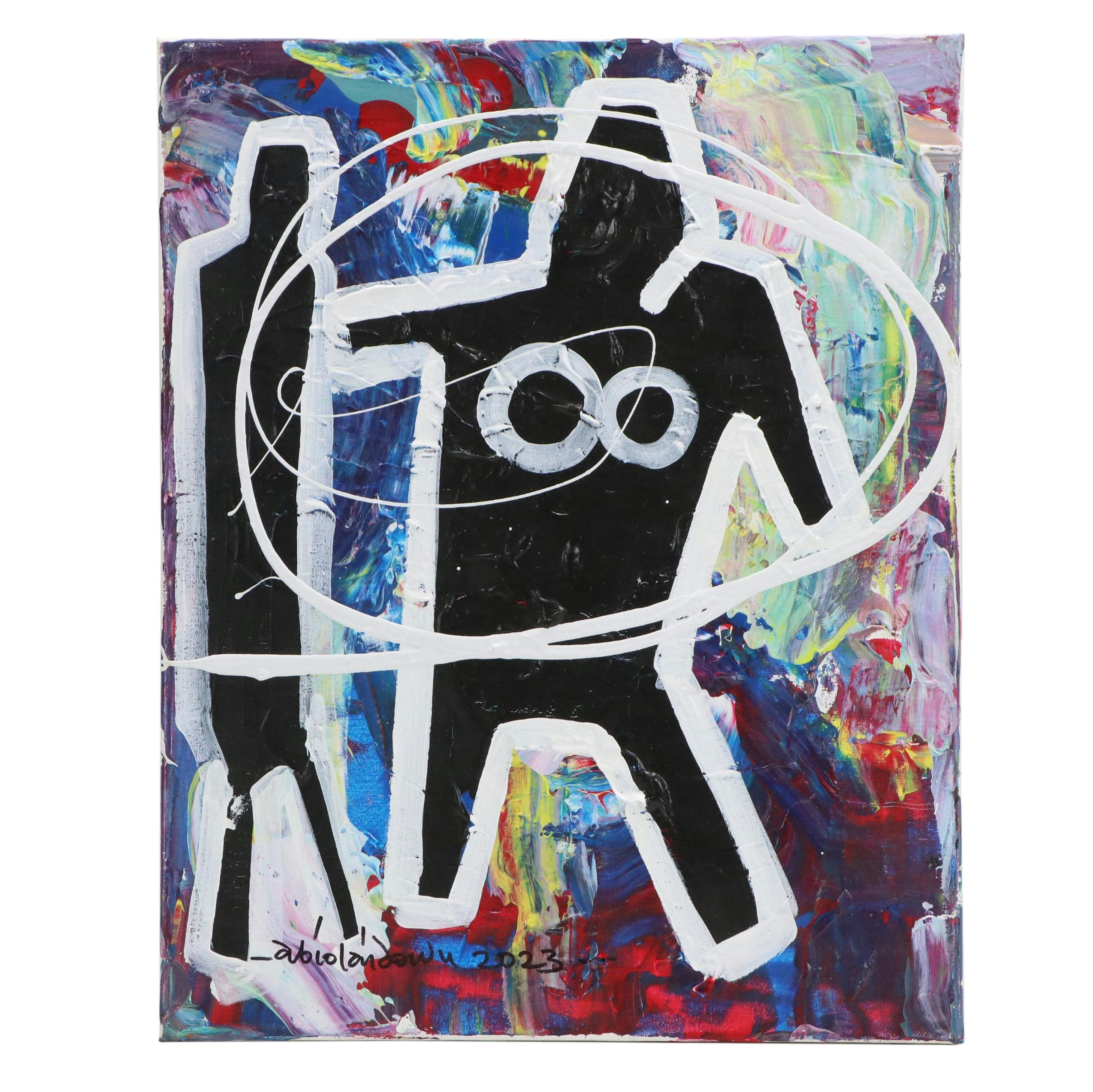 Abiola Idowu Stylized Figural Mixed Media Painting "Sunrise With Me," 2023