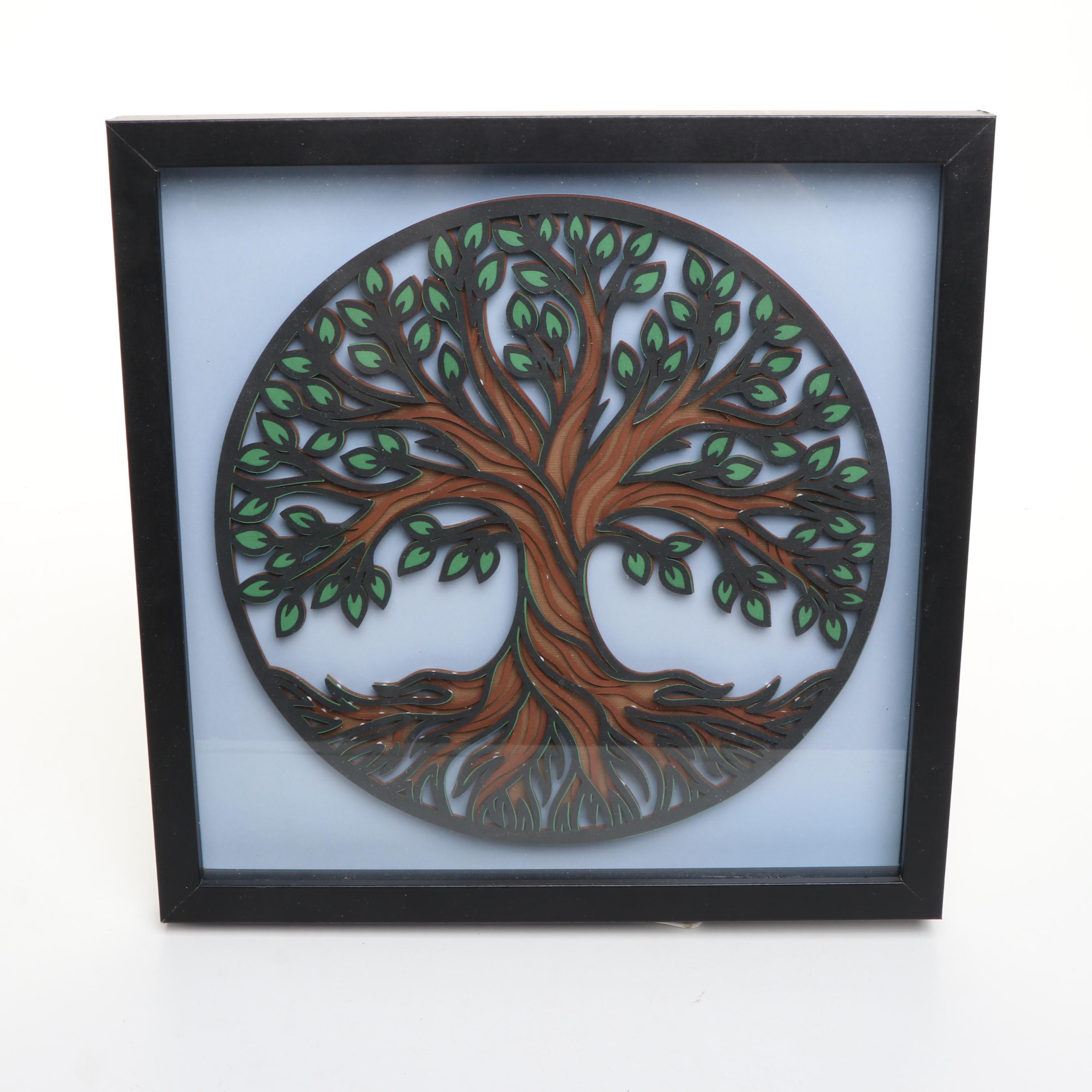 Artist Signed Cut Paper Tree Art