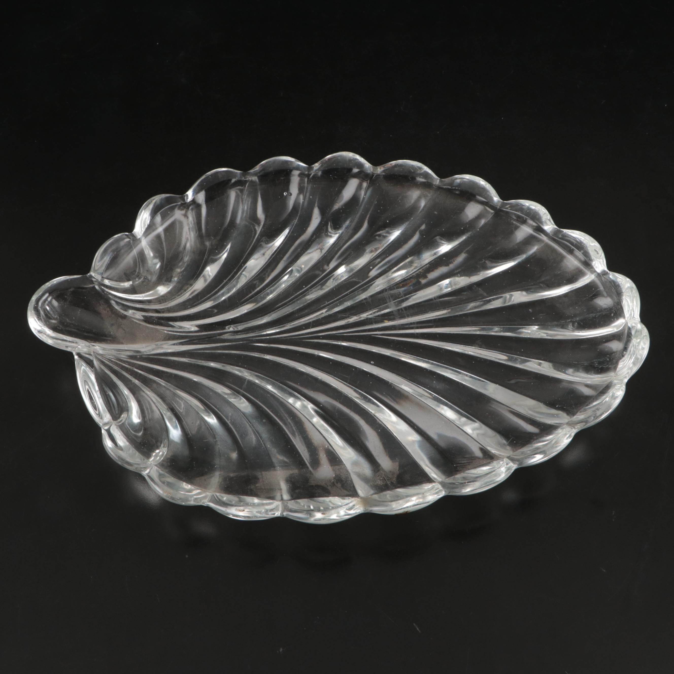 Art Deco Revival Vase with Etched Hummingbird Glass Vase and Leaf Platter