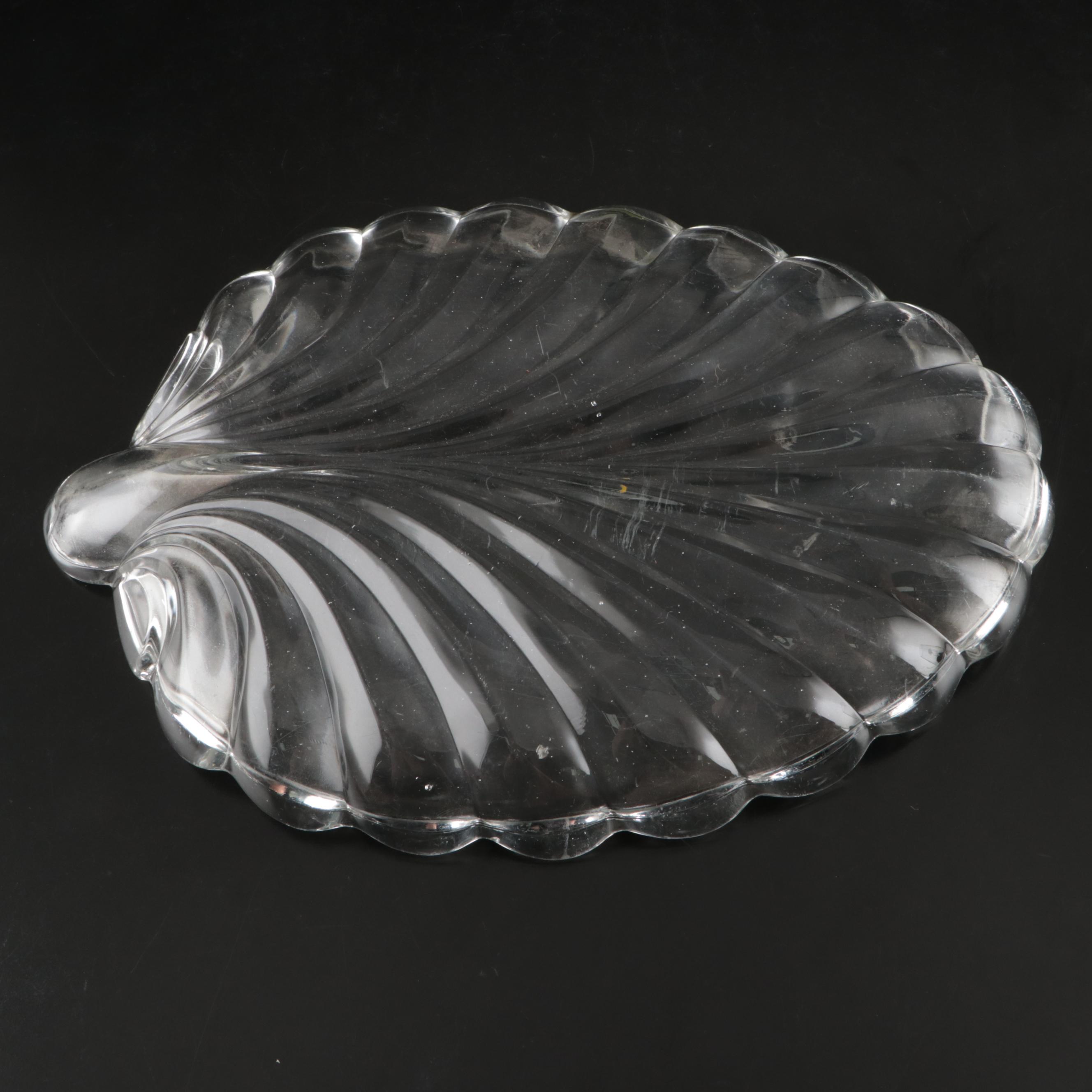 Art Deco Revival Vase with Etched Hummingbird Glass Vase and Leaf Platter