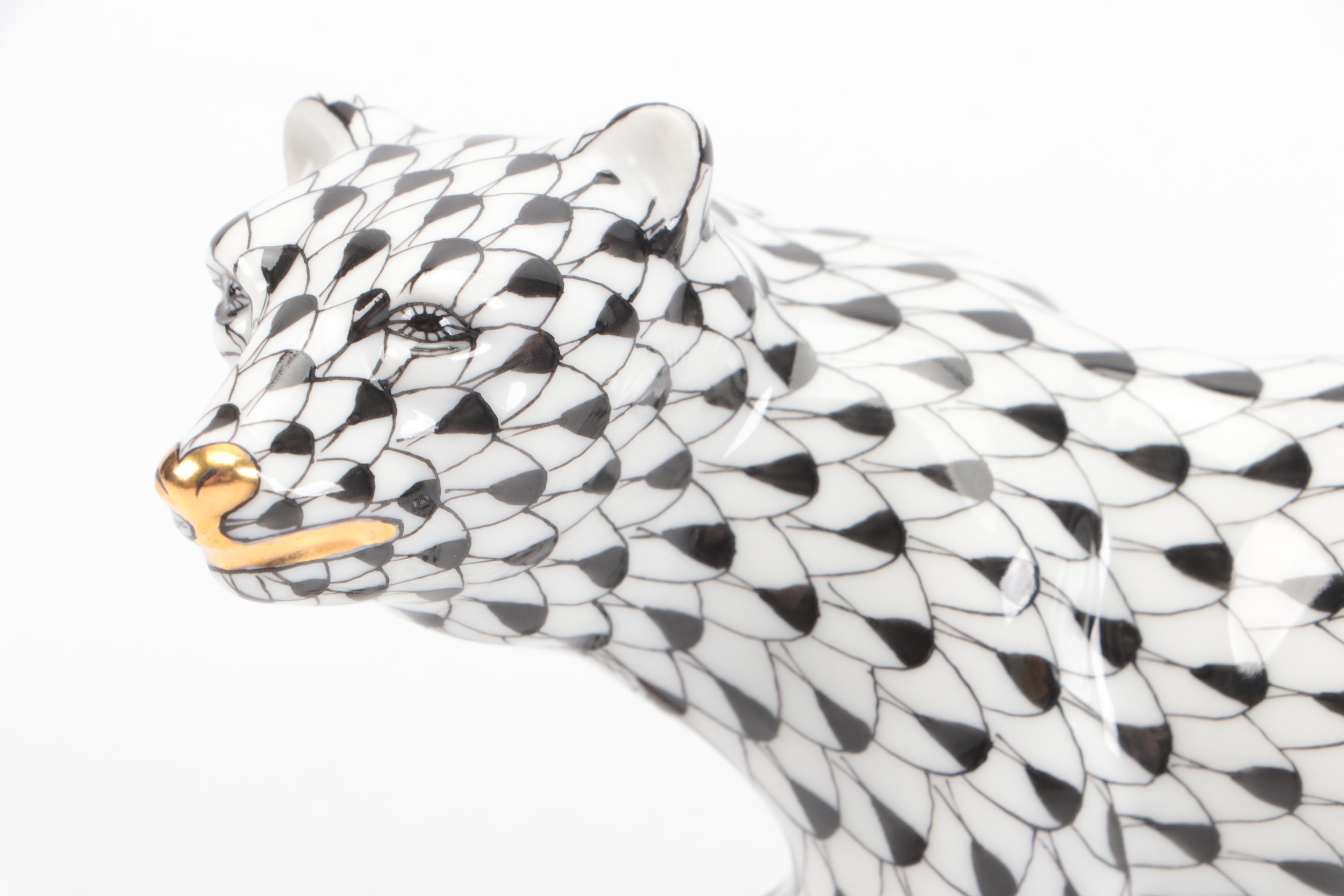 Herend Black Fishnet with Gold "Polar Bear" Porcelain Figurine, 1999