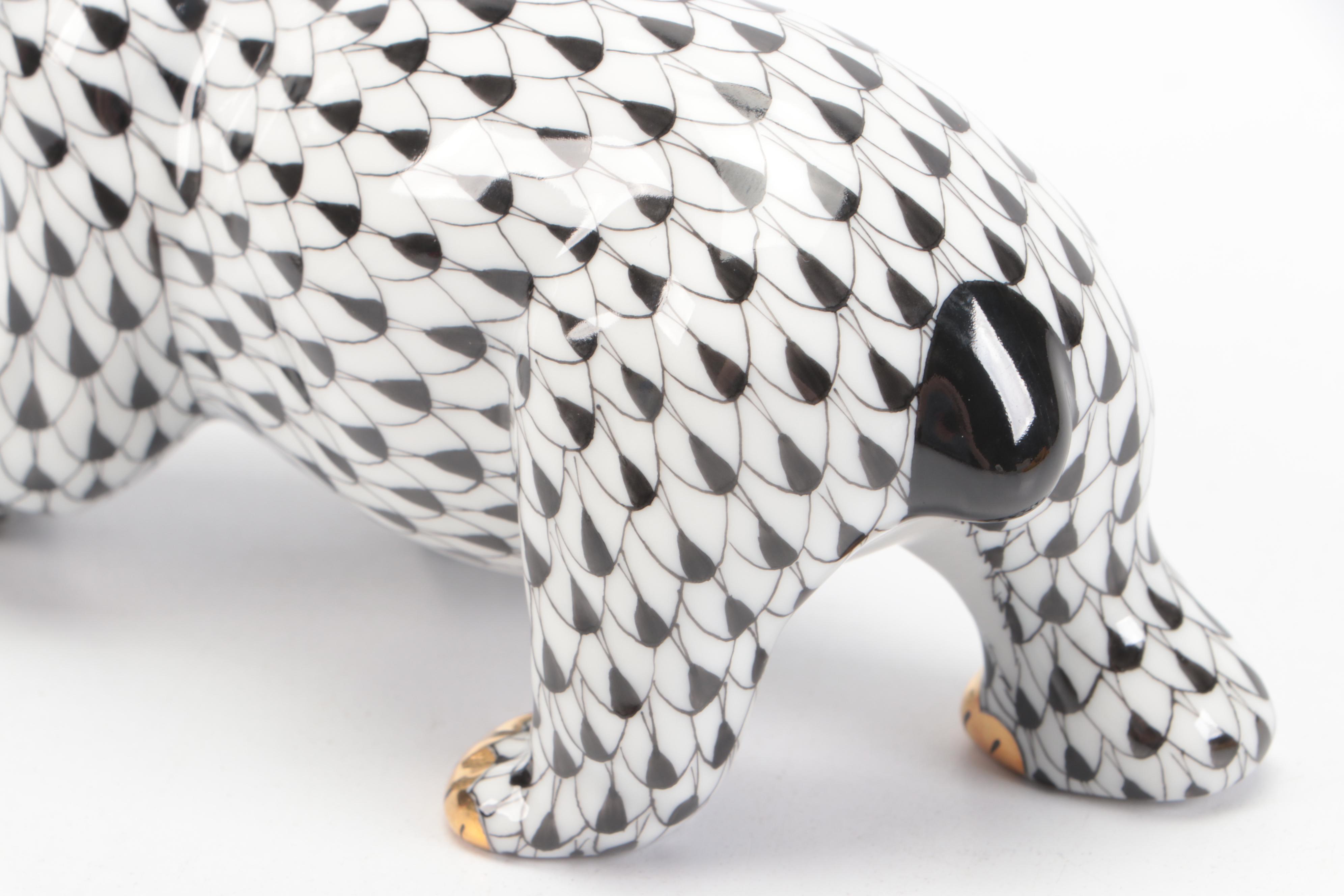 Herend Black Fishnet with Gold "Polar Bear" Porcelain Figurine, 1999
