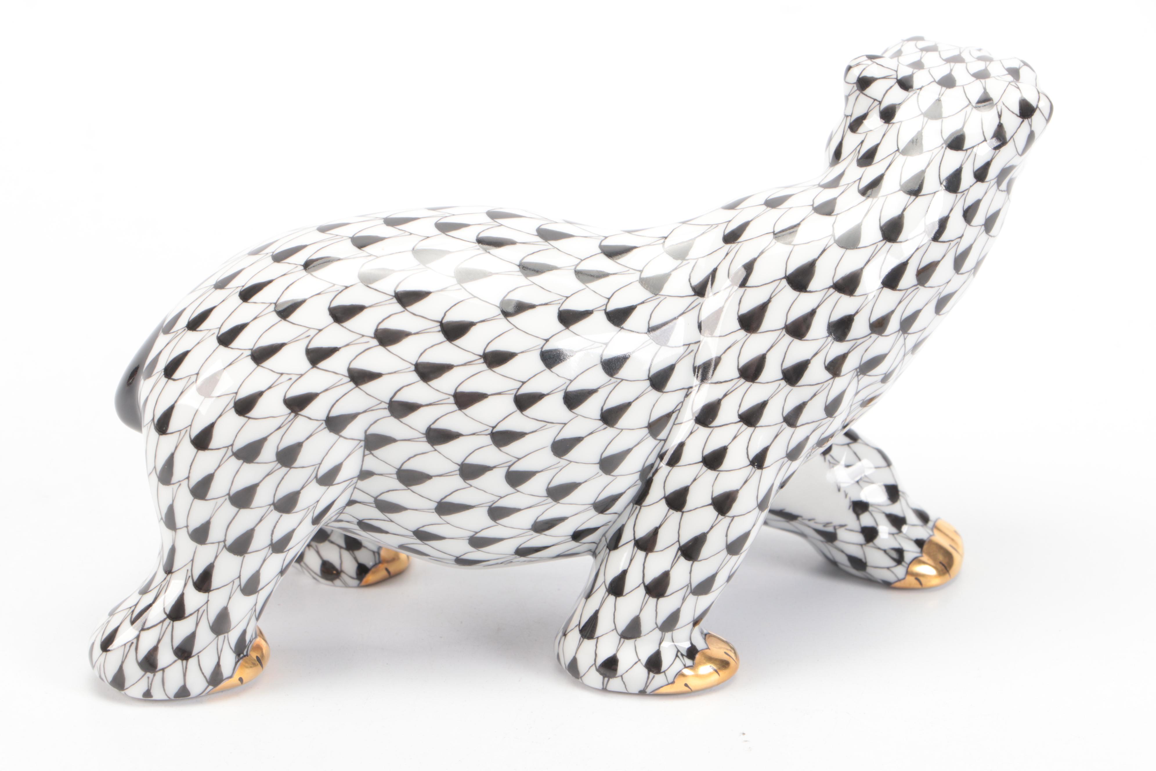 Herend Black Fishnet with Gold "Polar Bear" Porcelain Figurine, 1999