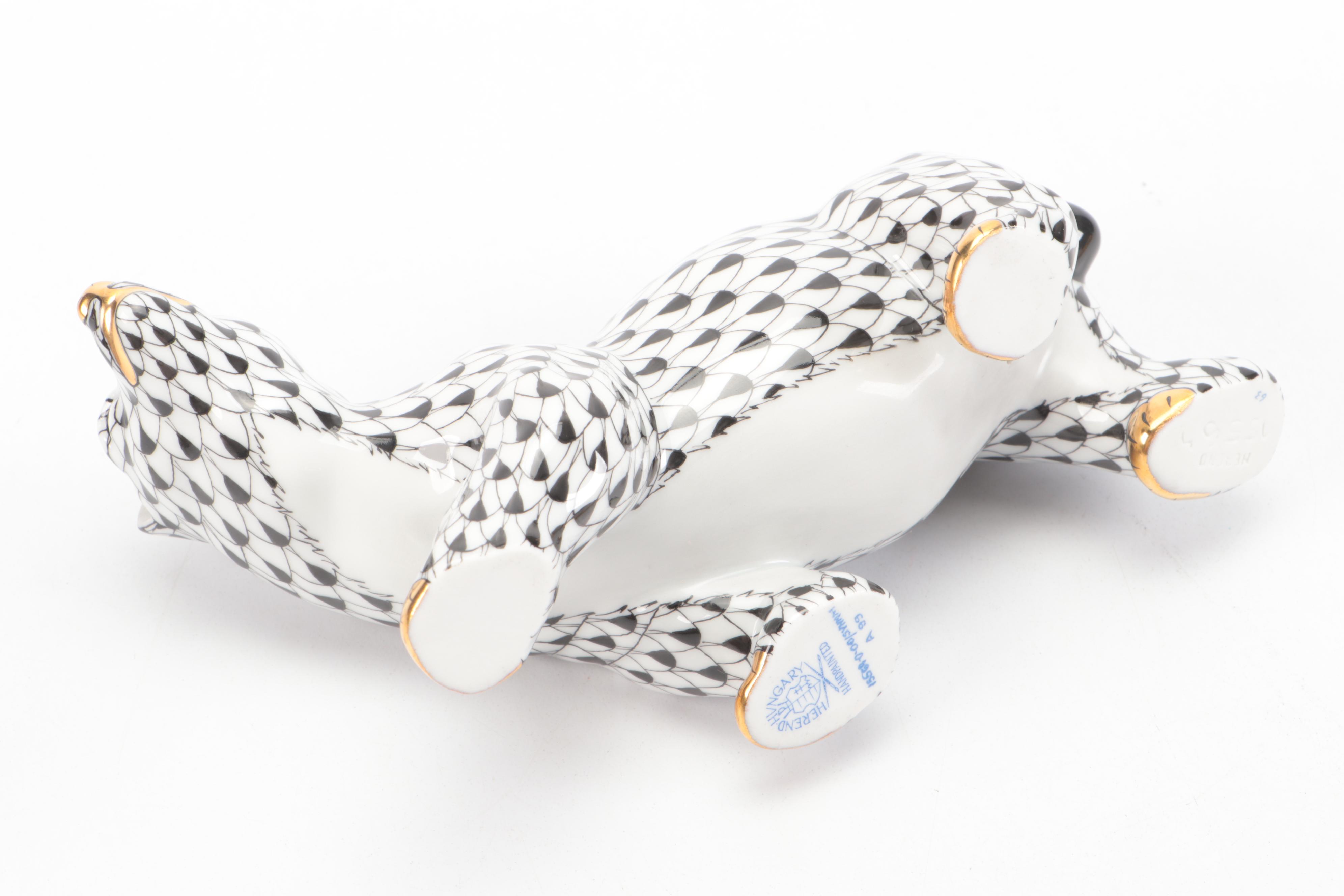 Herend Black Fishnet with Gold "Polar Bear" Porcelain Figurine, 1999