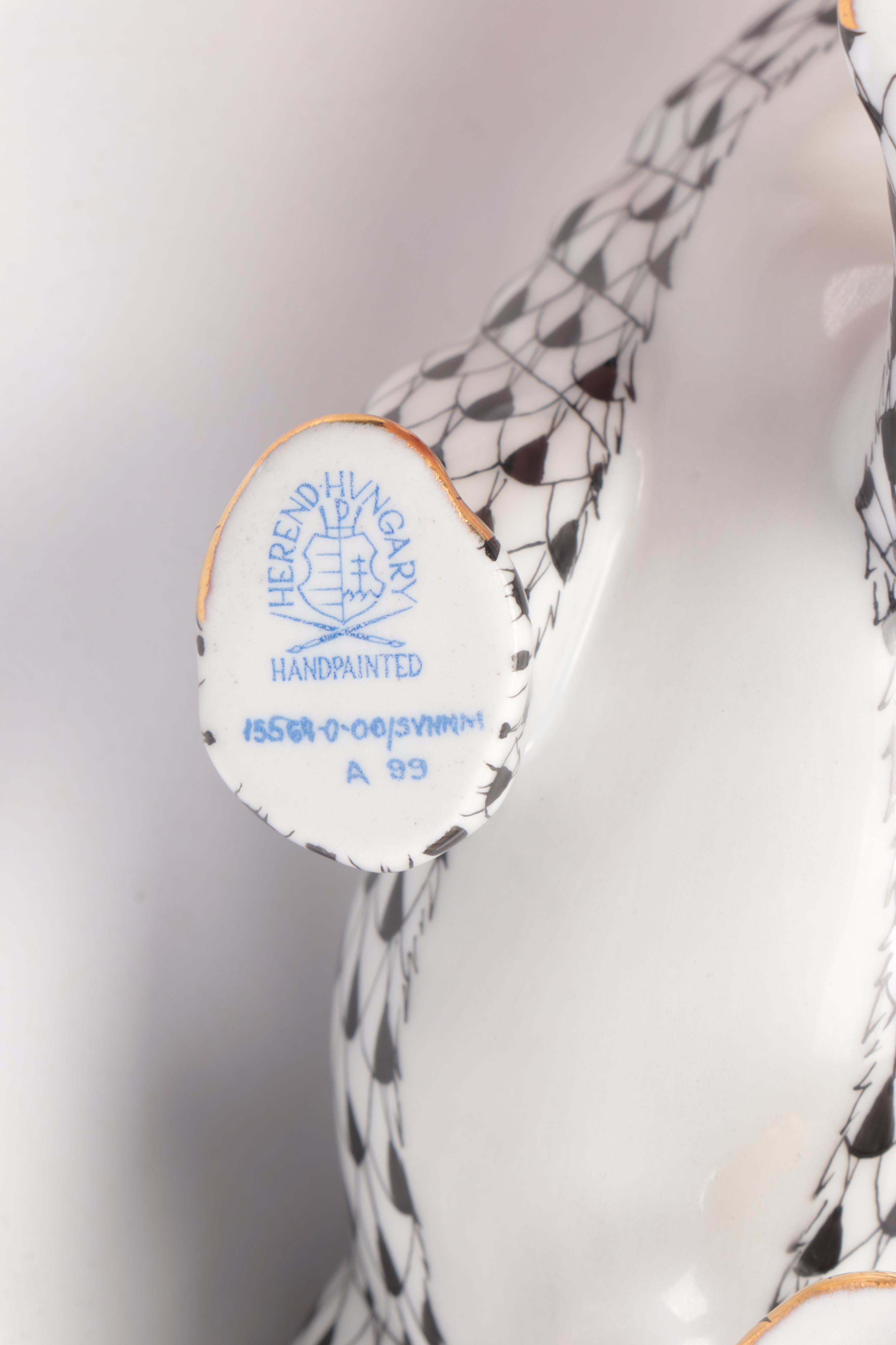 Herend Black Fishnet with Gold "Polar Bear" Porcelain Figurine, 1999