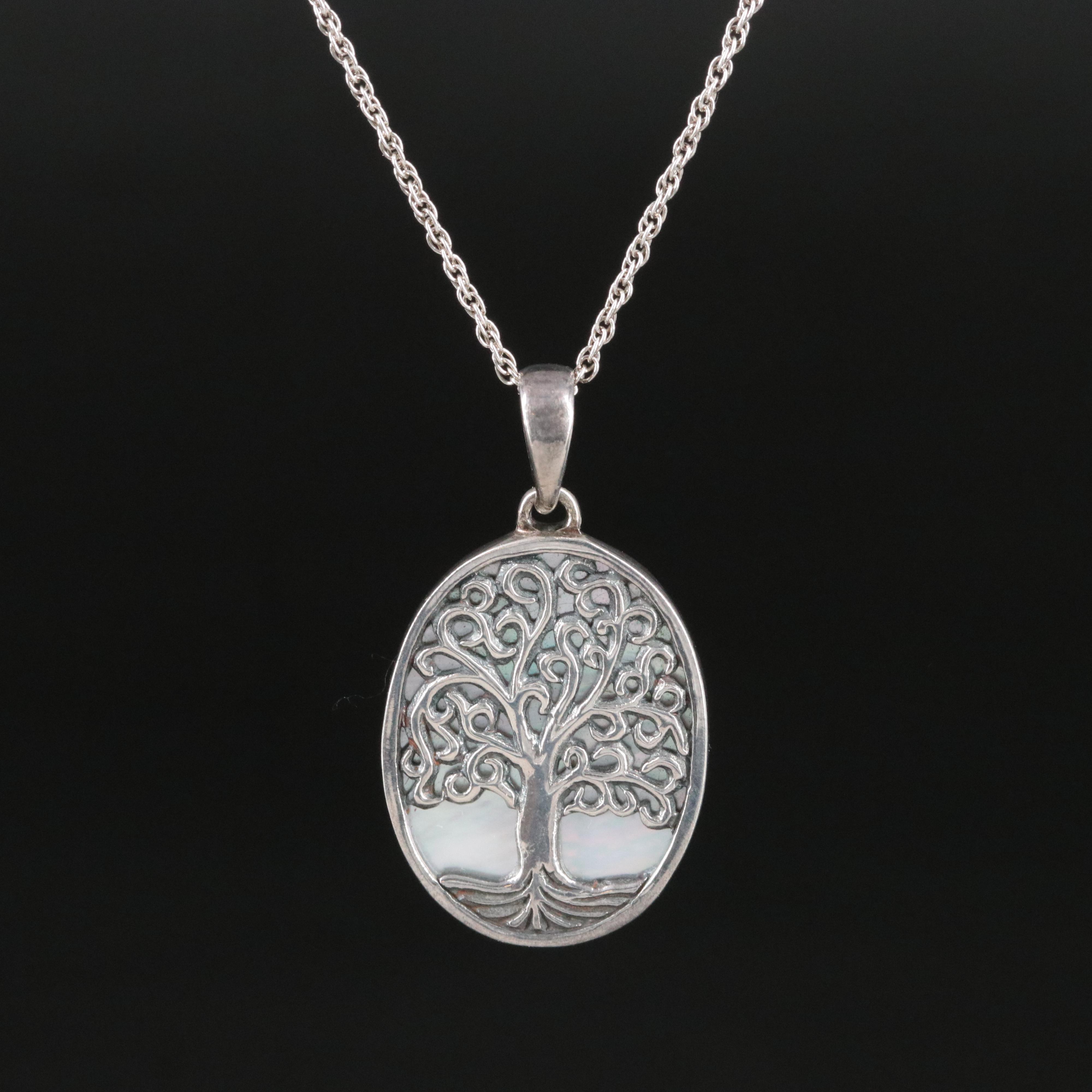 Sterling Mother-of- Pearl Tree of Life Pendant Necklace