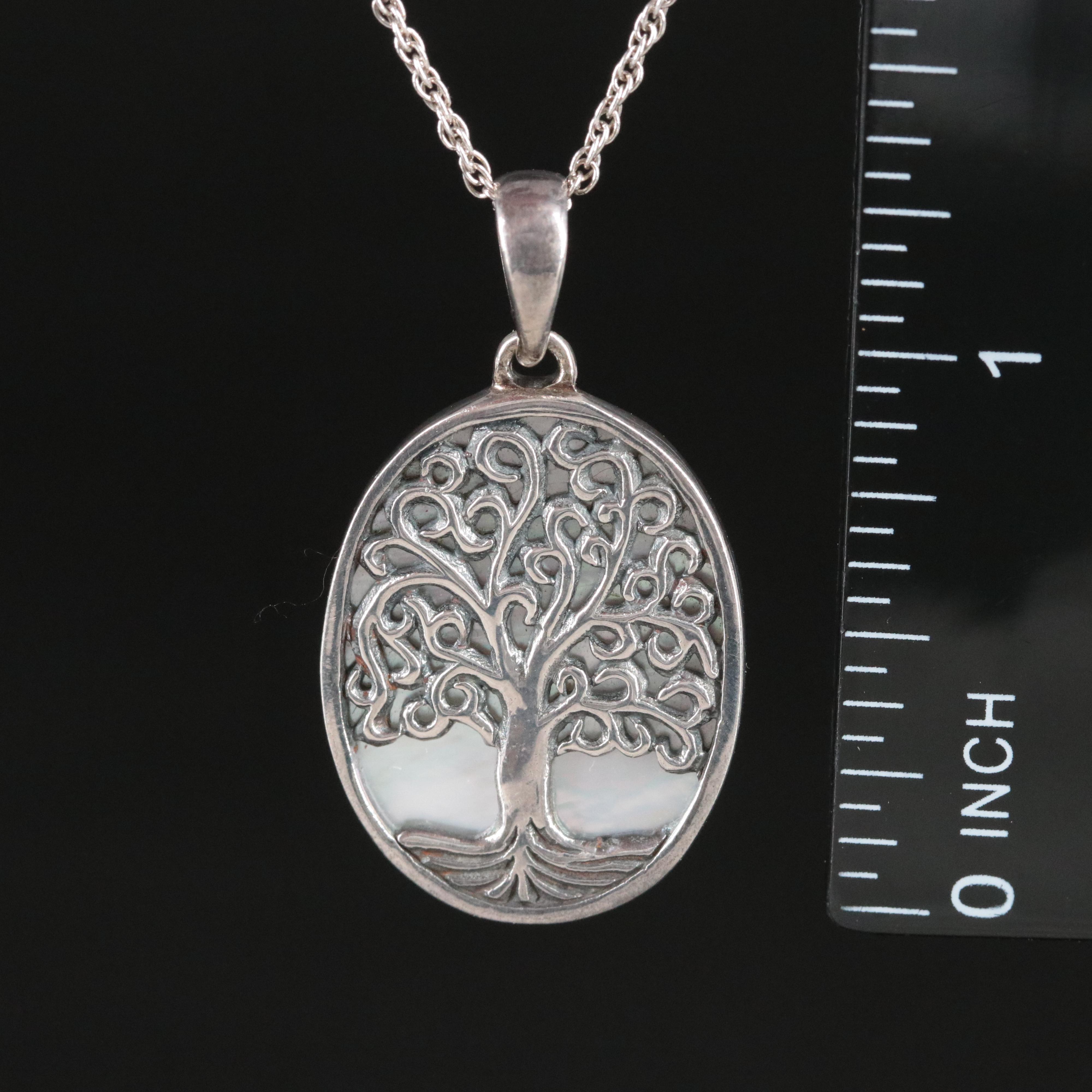 Sterling Mother-of- Pearl Tree of Life Pendant Necklace