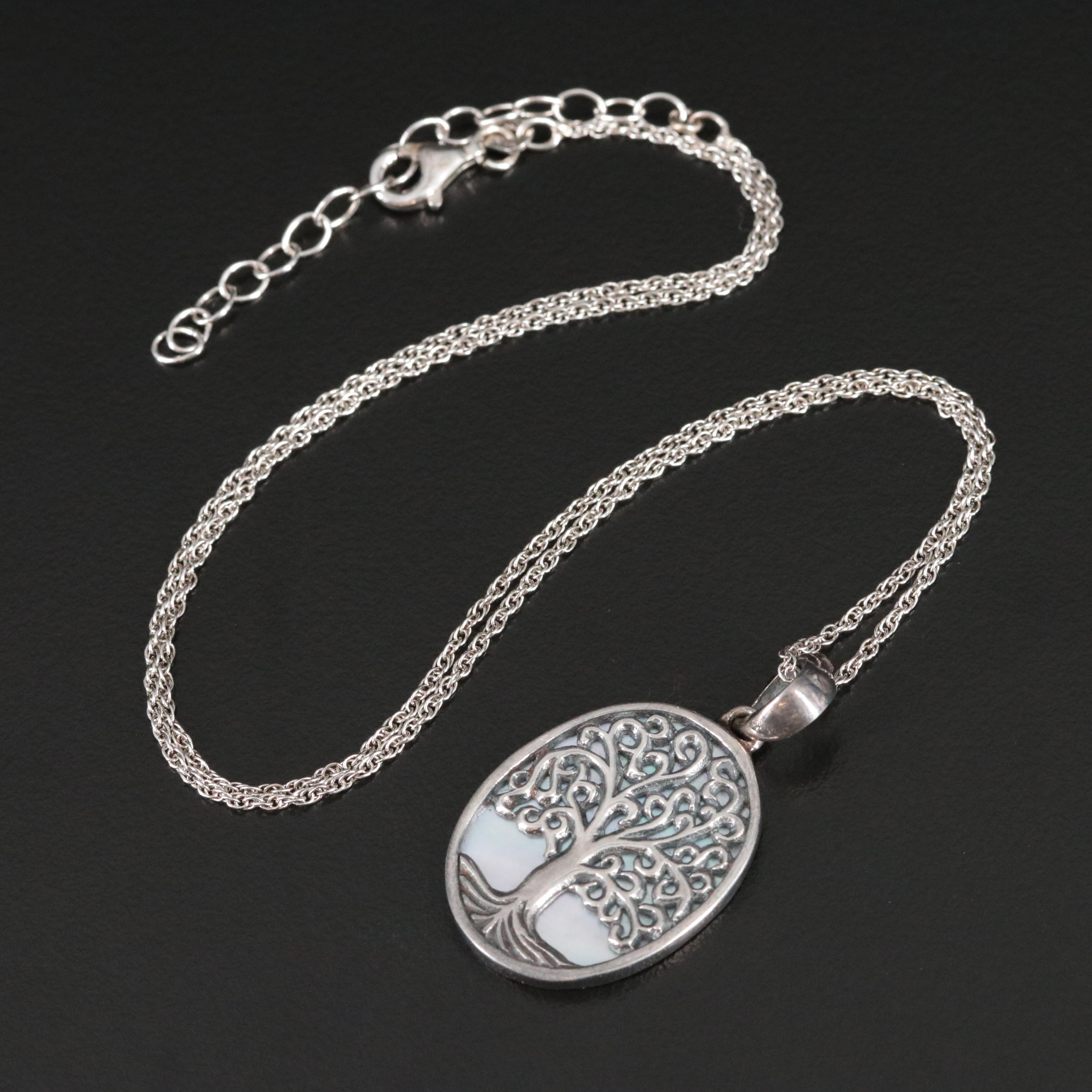 Sterling Mother-of- Pearl Tree of Life Pendant Necklace