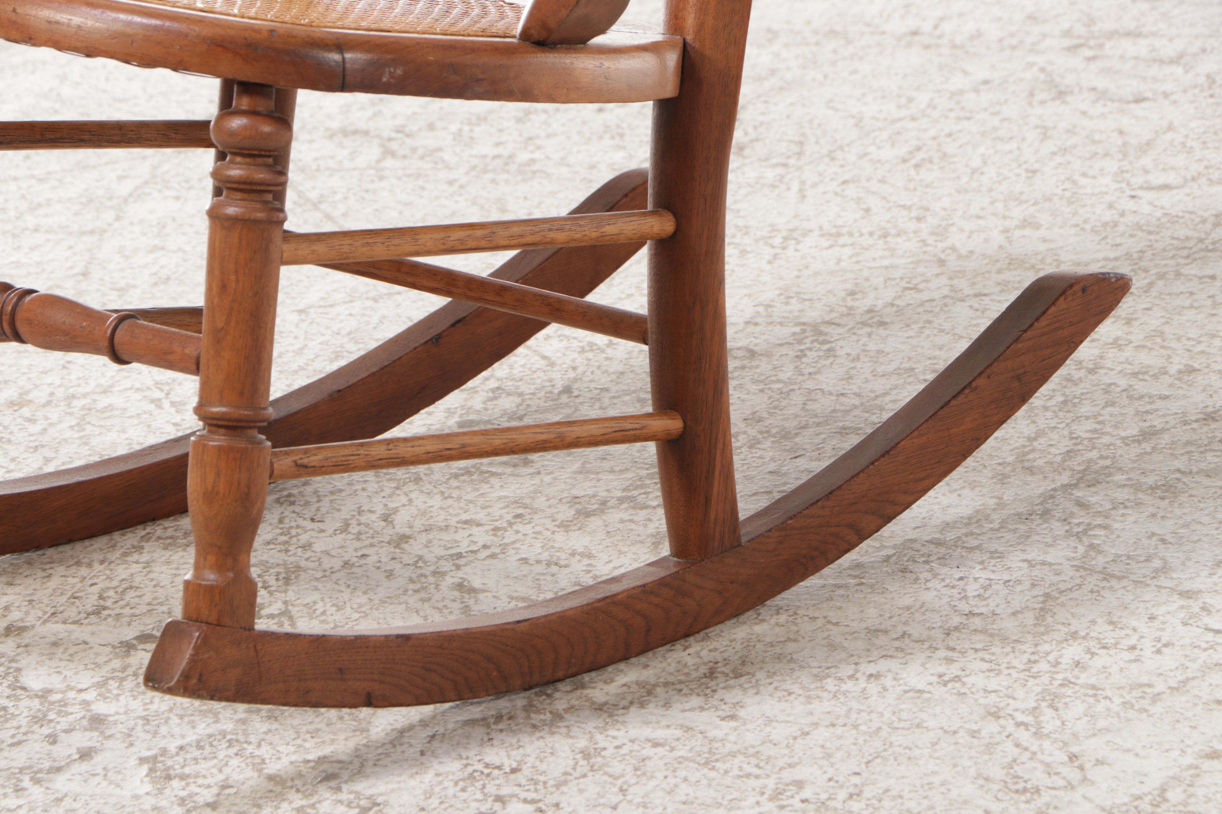 Victorian Style Oak and Rattan Rocking Chair