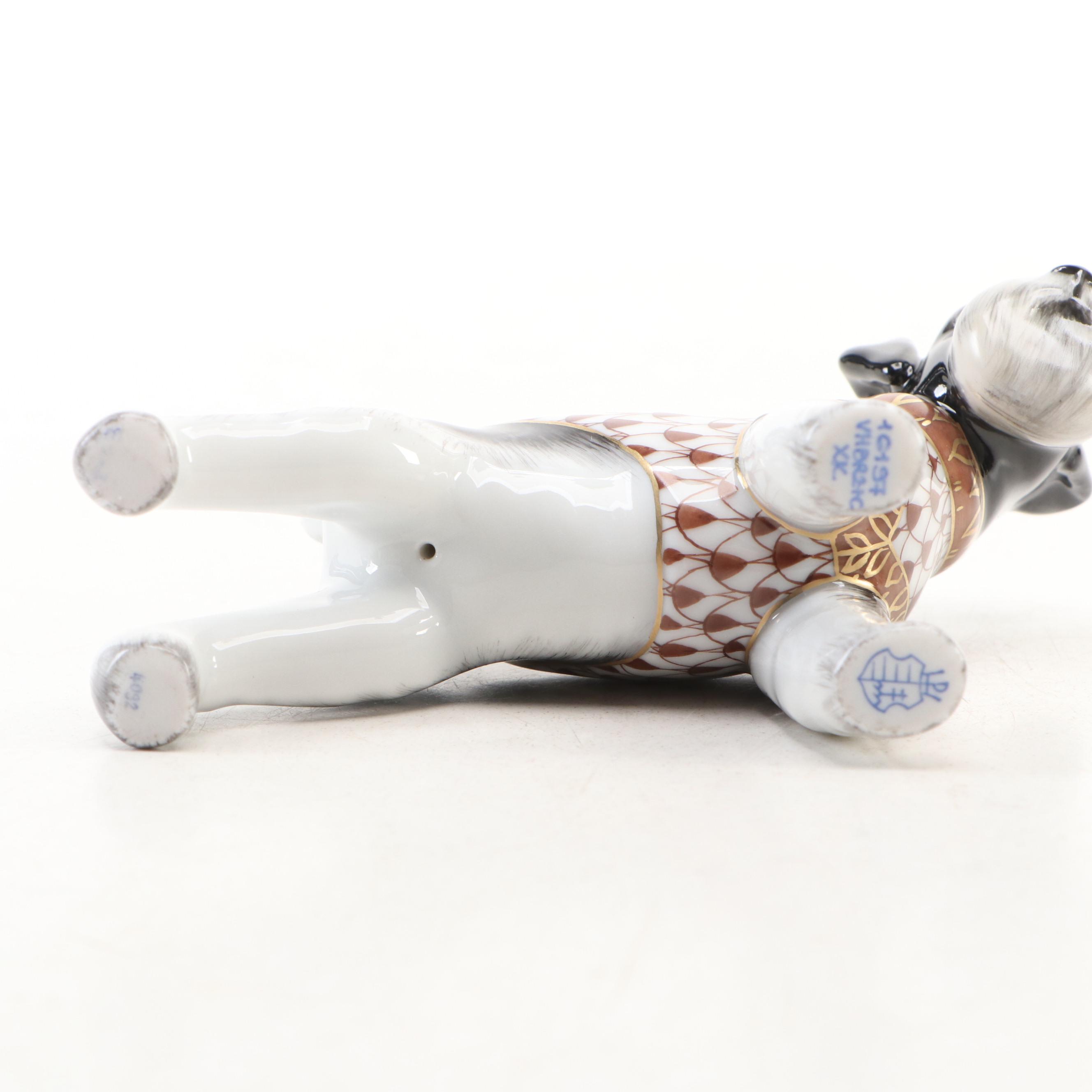 Herend Natural and Chocolate Fishnet "Schnauzer" Porcelain Figurine