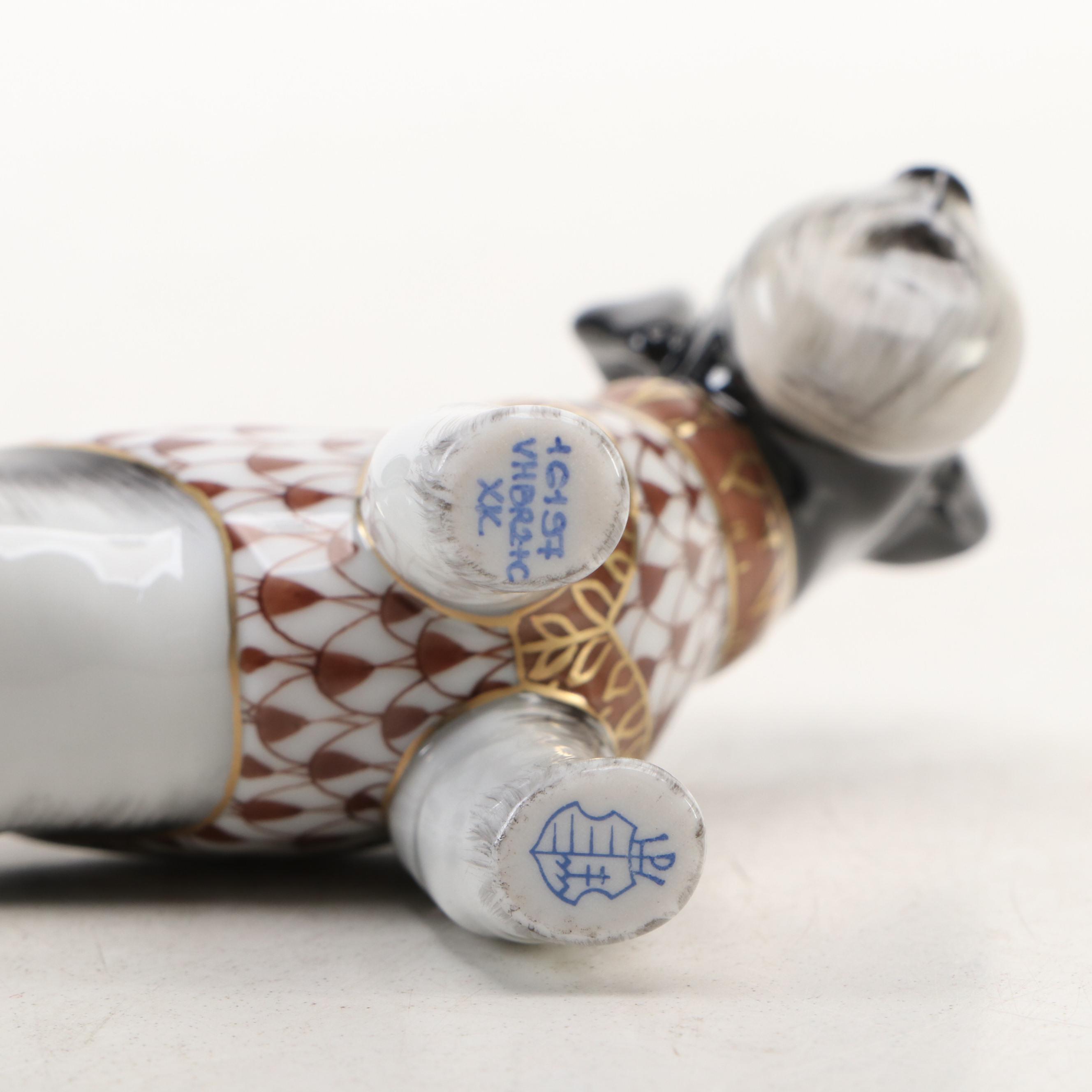 Herend Natural and Chocolate Fishnet "Schnauzer" Porcelain Figurine