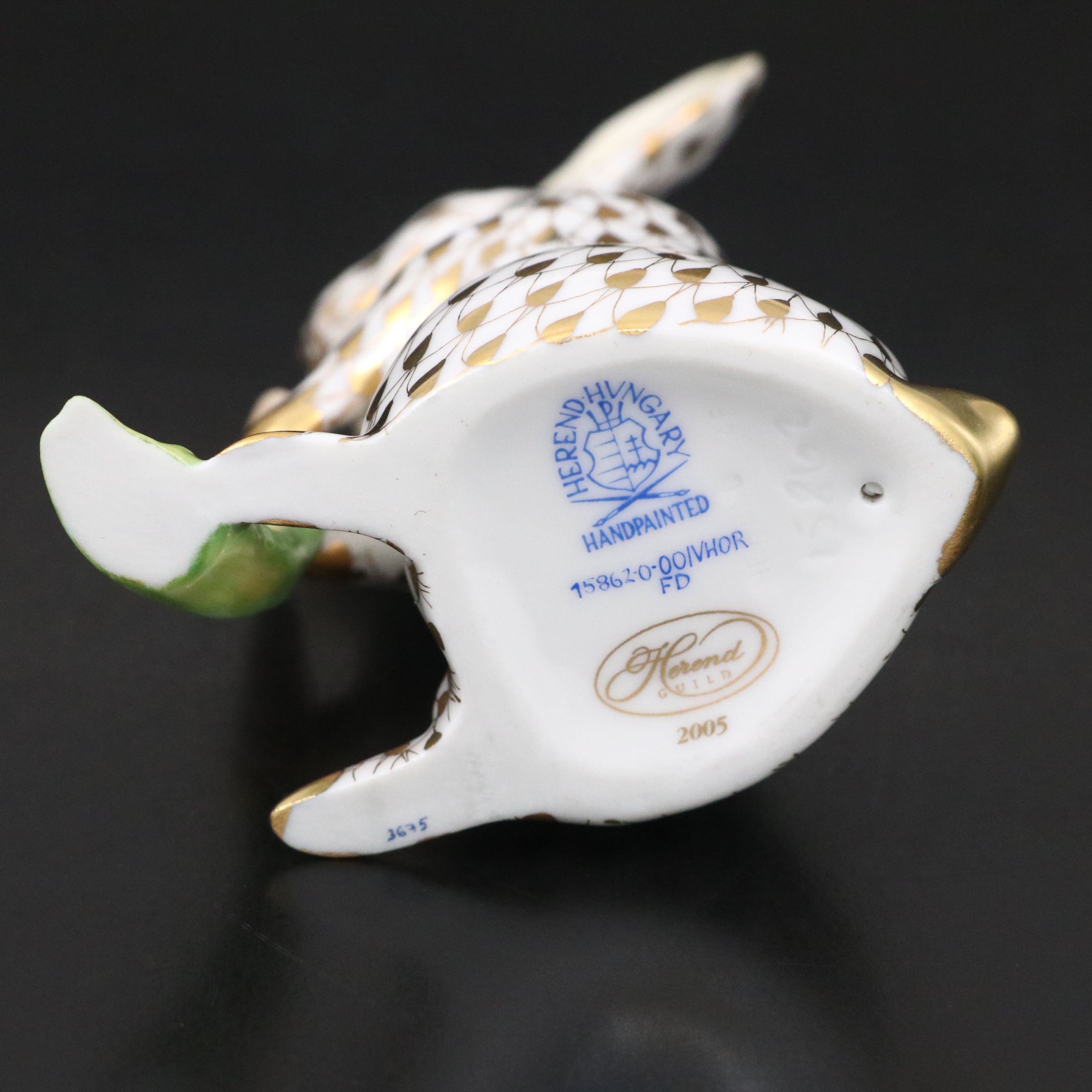 Herend Guild Gold Fishnet "Garden Bunny" Porcelain Figurine, 2005