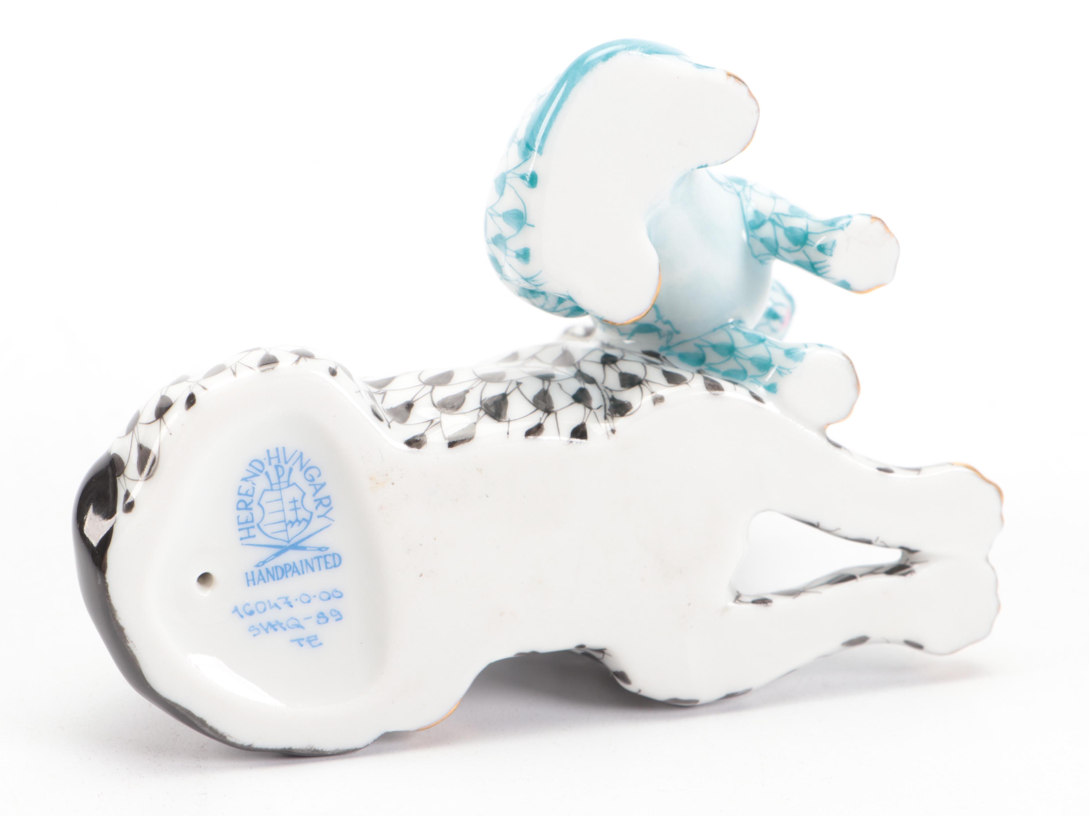 Herend Black and Turquoise Fishnet with Gold "Mommy and Me" Porcelain Figurine