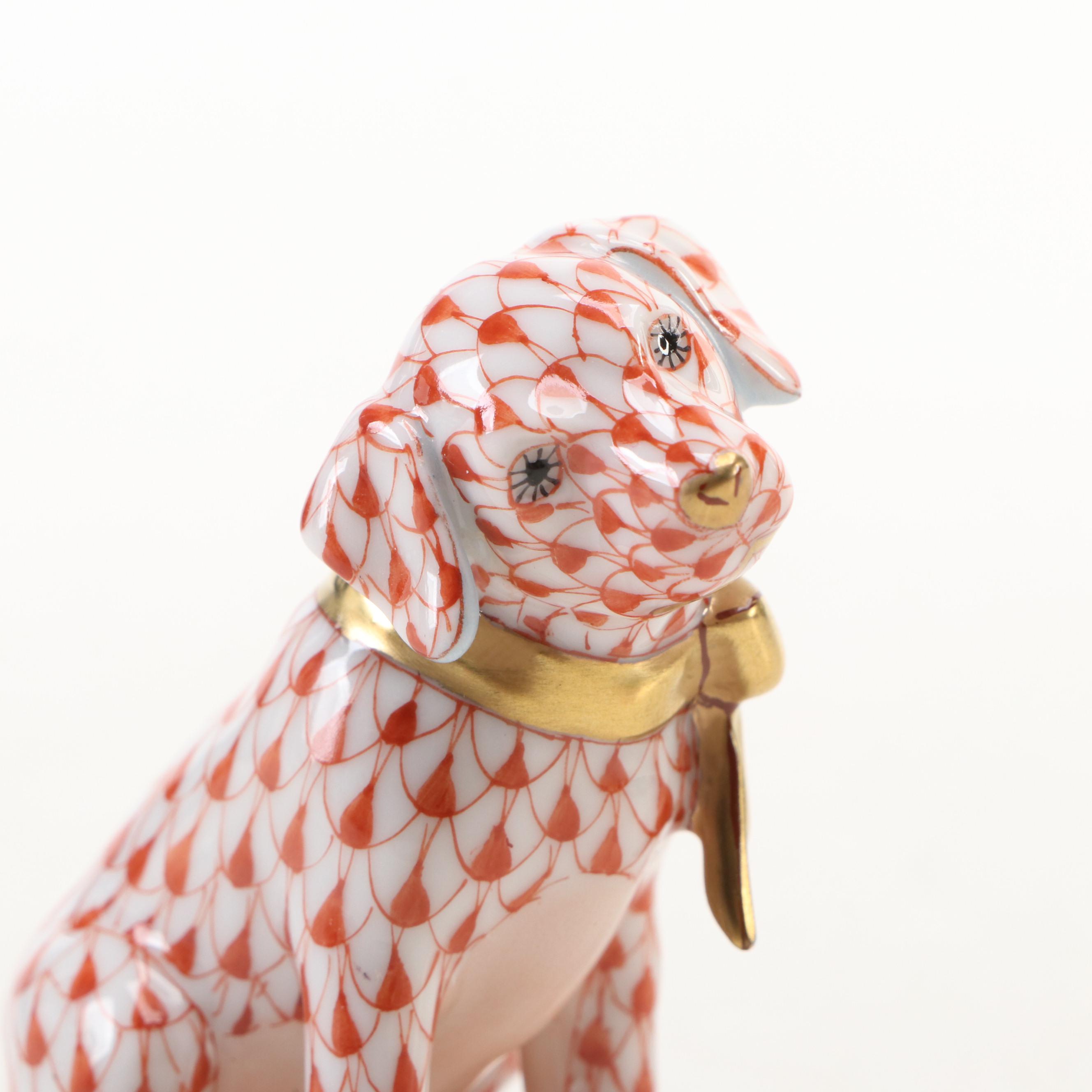 Herend Rust Fishnet with Gold "Doggie Dazzle" Porcelain Figurine
