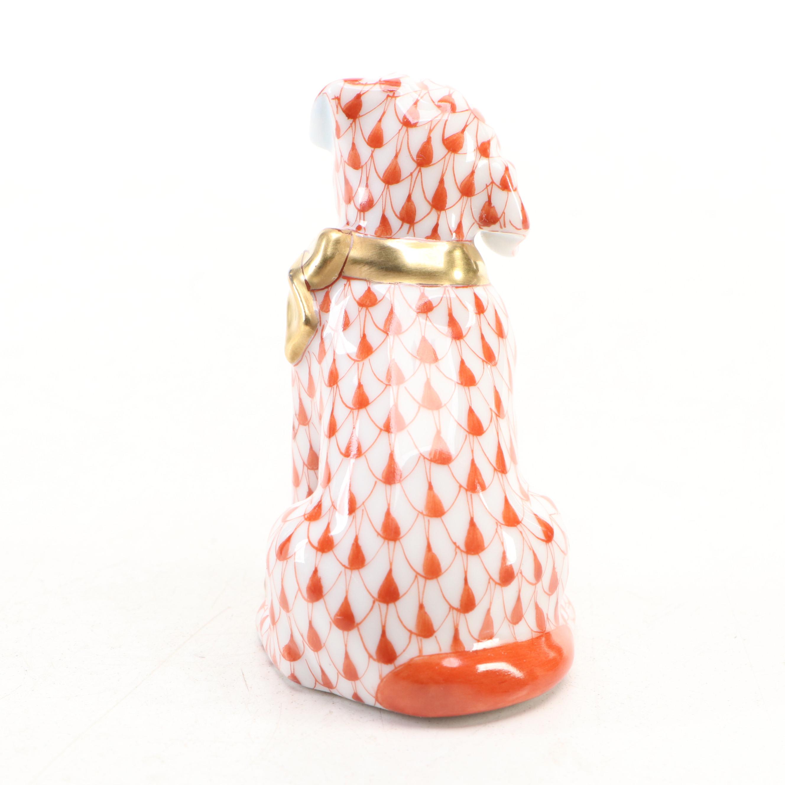 Herend Rust Fishnet with Gold "Doggie Dazzle" Porcelain Figurine