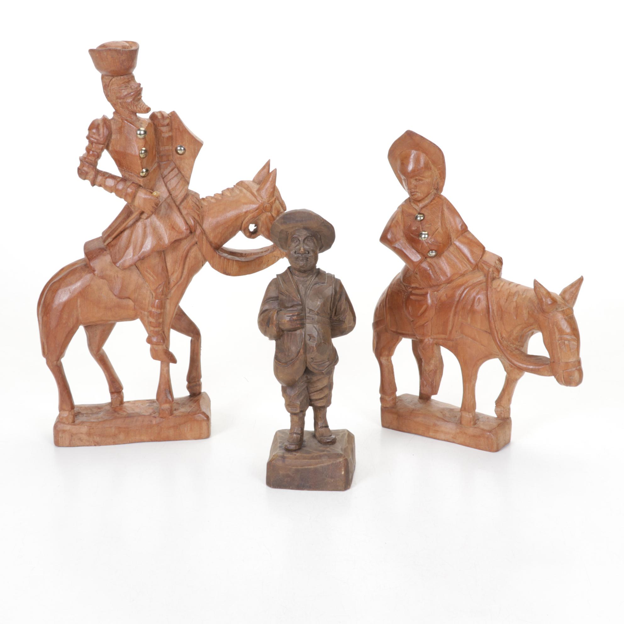 Carved Wood Don Quixote & Sancho Panza Figurines