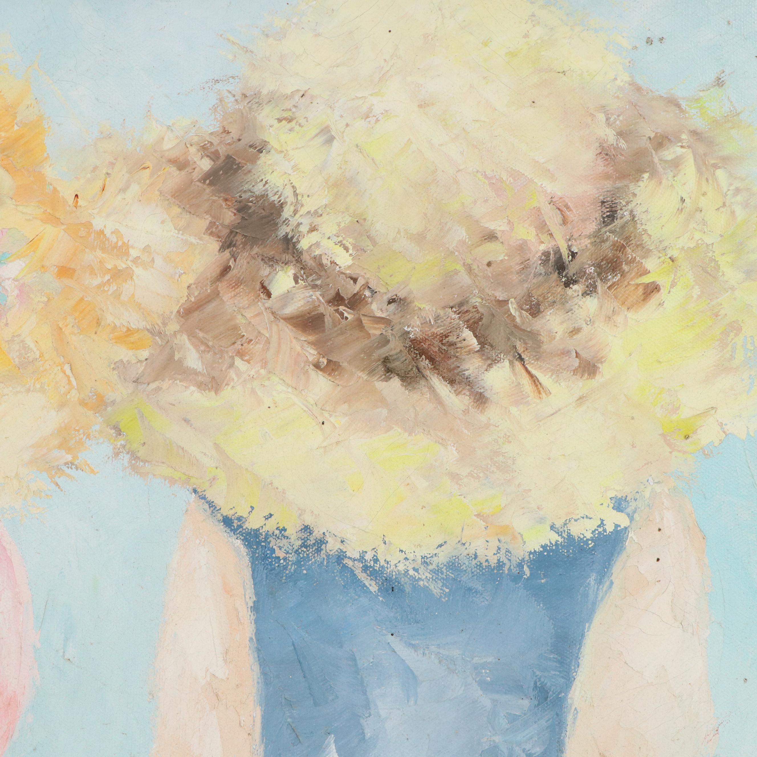 Impressionistic Oil Painting of Children, Late 20th Century