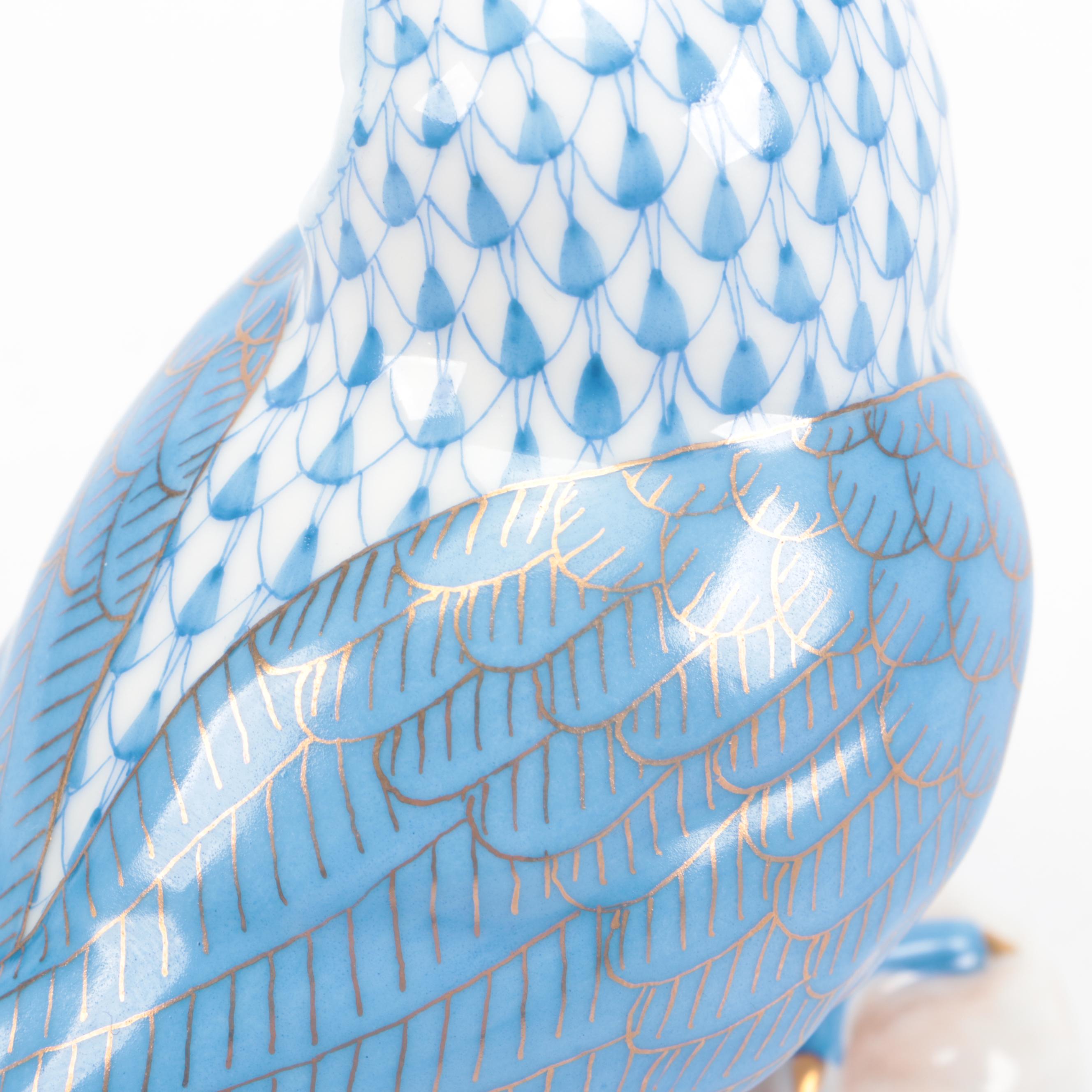 Herend Blue Fishnet with Gold "Burrowing Owl" Porcelain Figurine