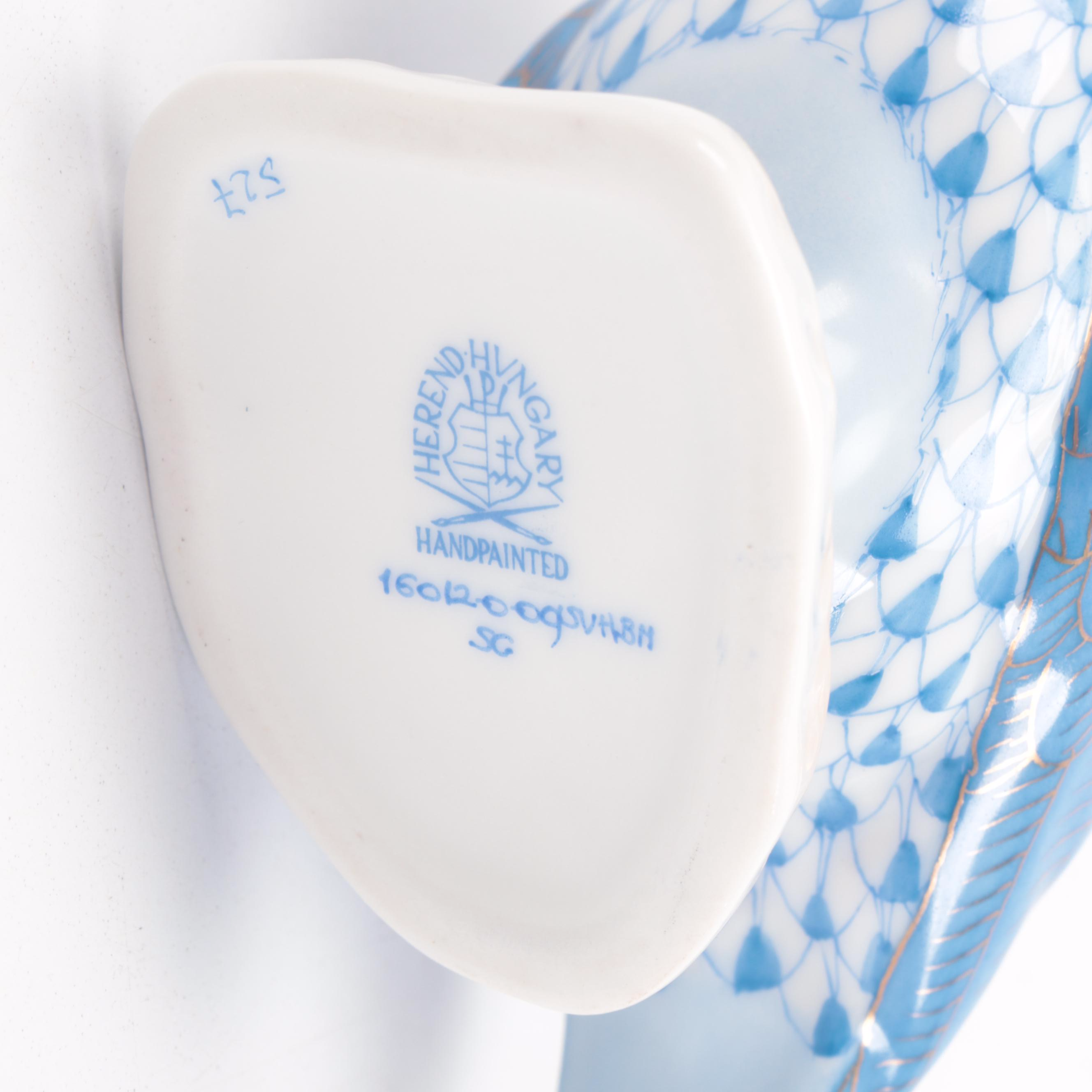 Herend Blue Fishnet with Gold "Burrowing Owl" Porcelain Figurine