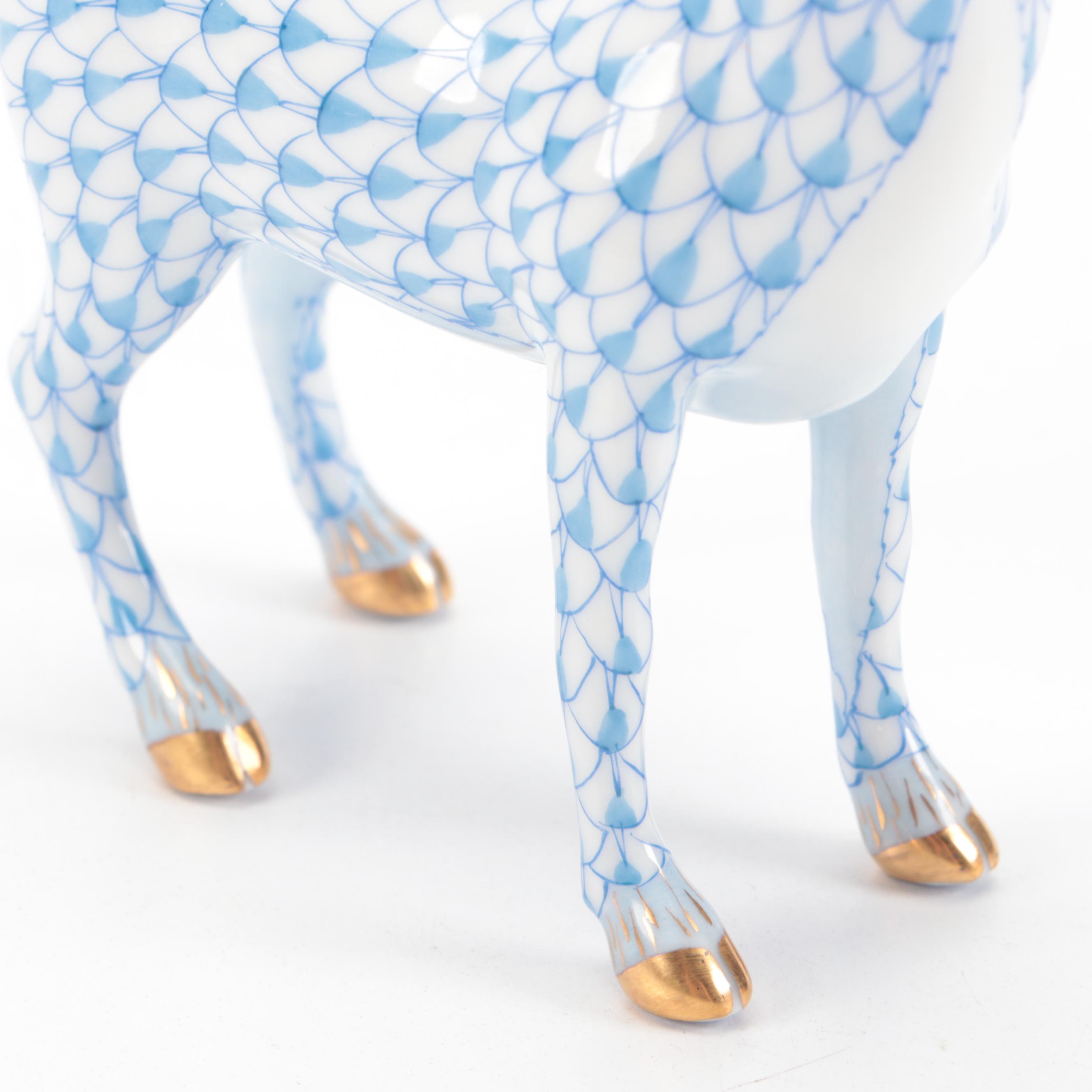 Herend Blue Fishnet with Gold "Standing Ram" Porcelain Figurine, 1999