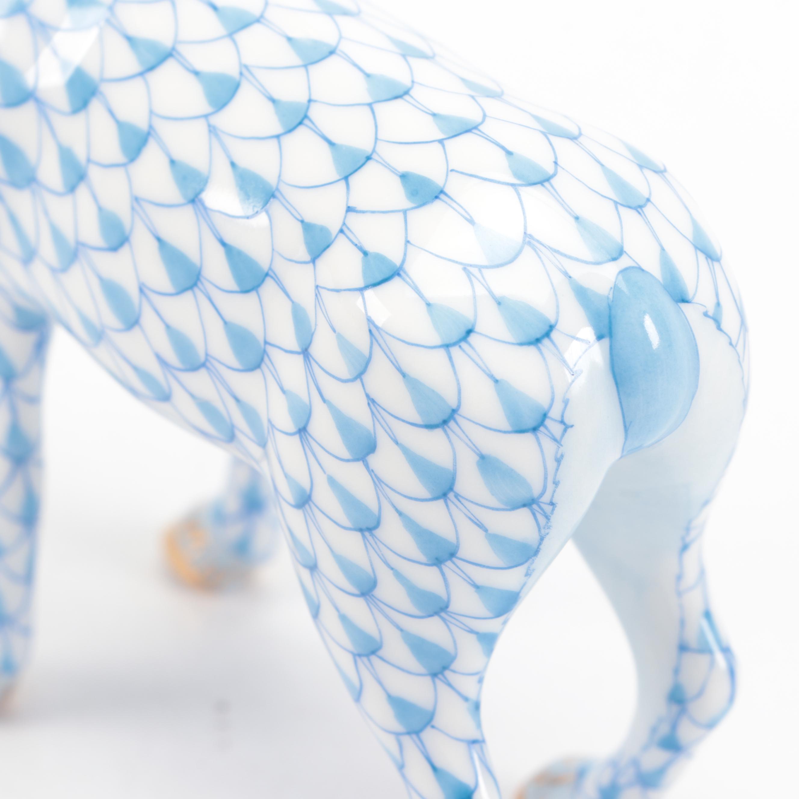 Herend Blue Fishnet with Gold "Standing Ram" Porcelain Figurine, 1999