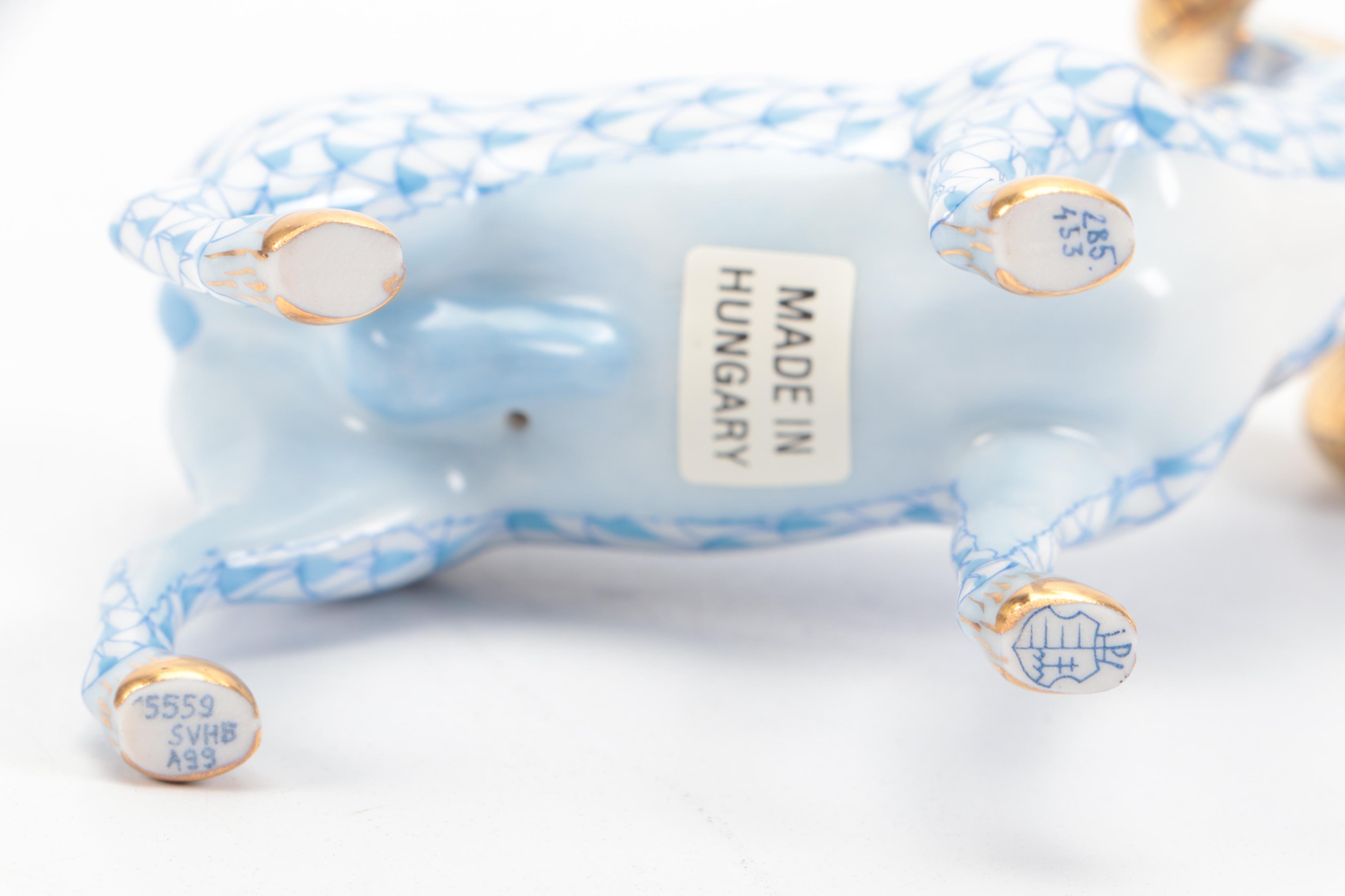 Herend Blue Fishnet with Gold "Standing Ram" Porcelain Figurine, 1999