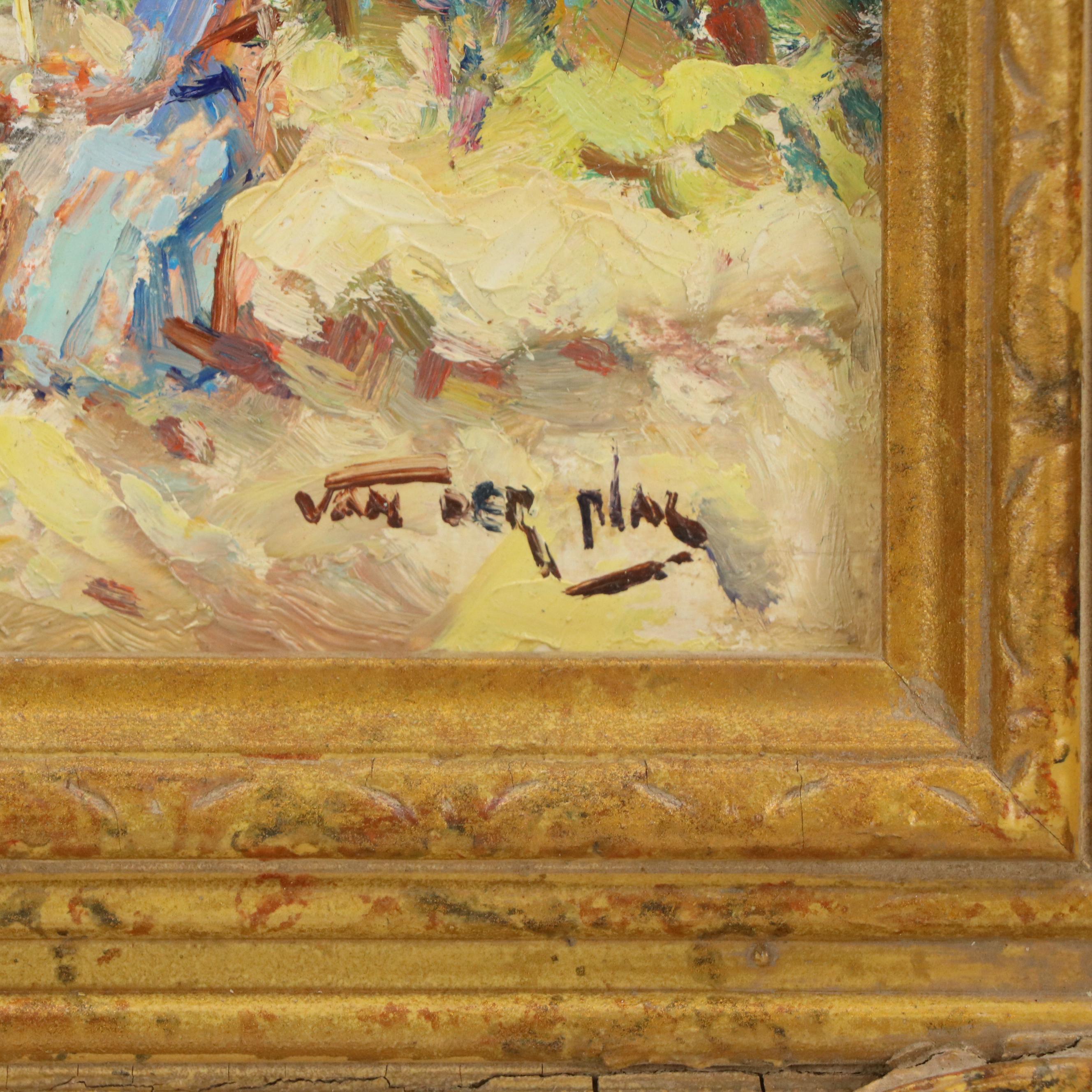 Impressionistic Figural Landscape Oil Painting, Mid-20th Century