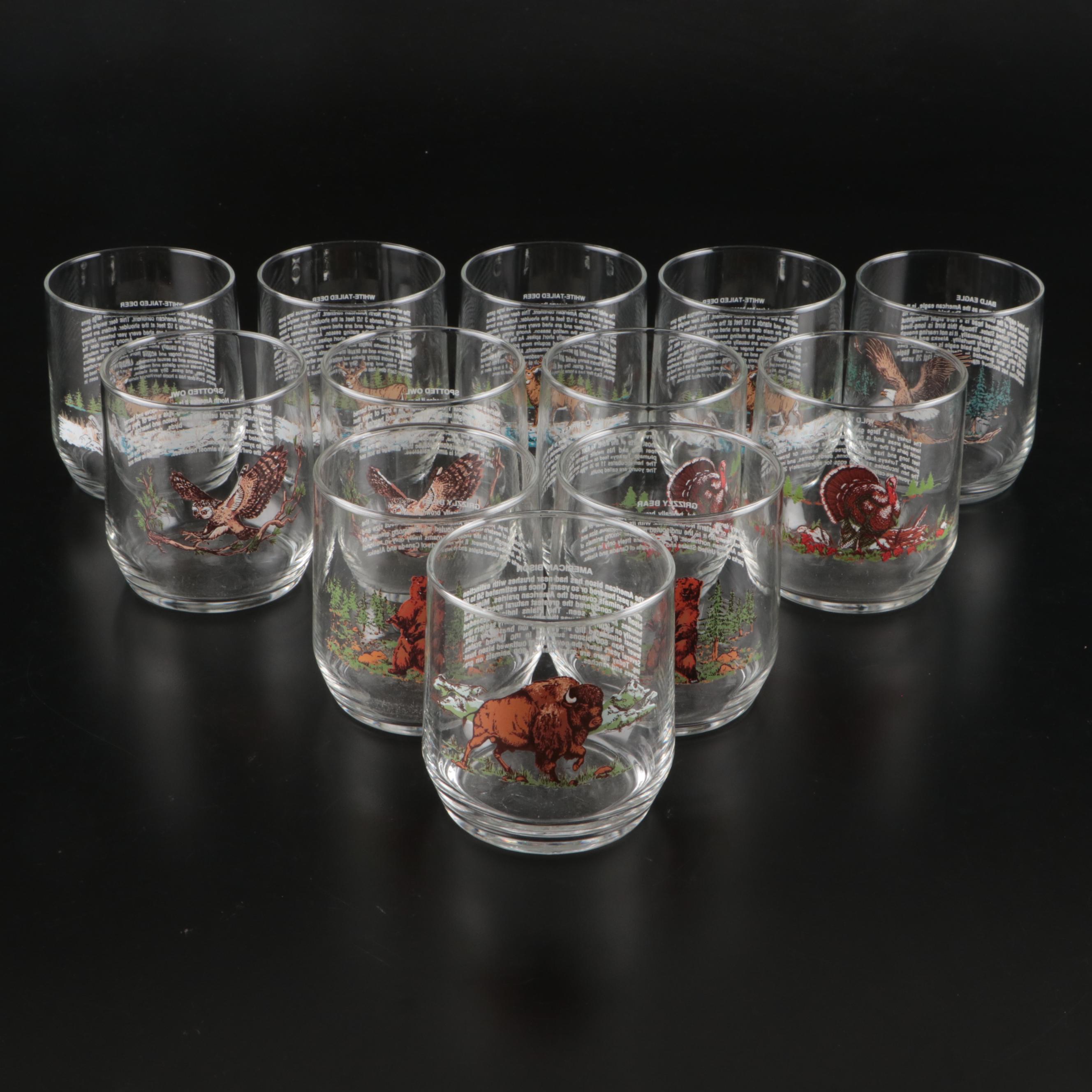 Libbey Sunoco North American Wildlife Old Fashioned Glasses, Late 20th C.
