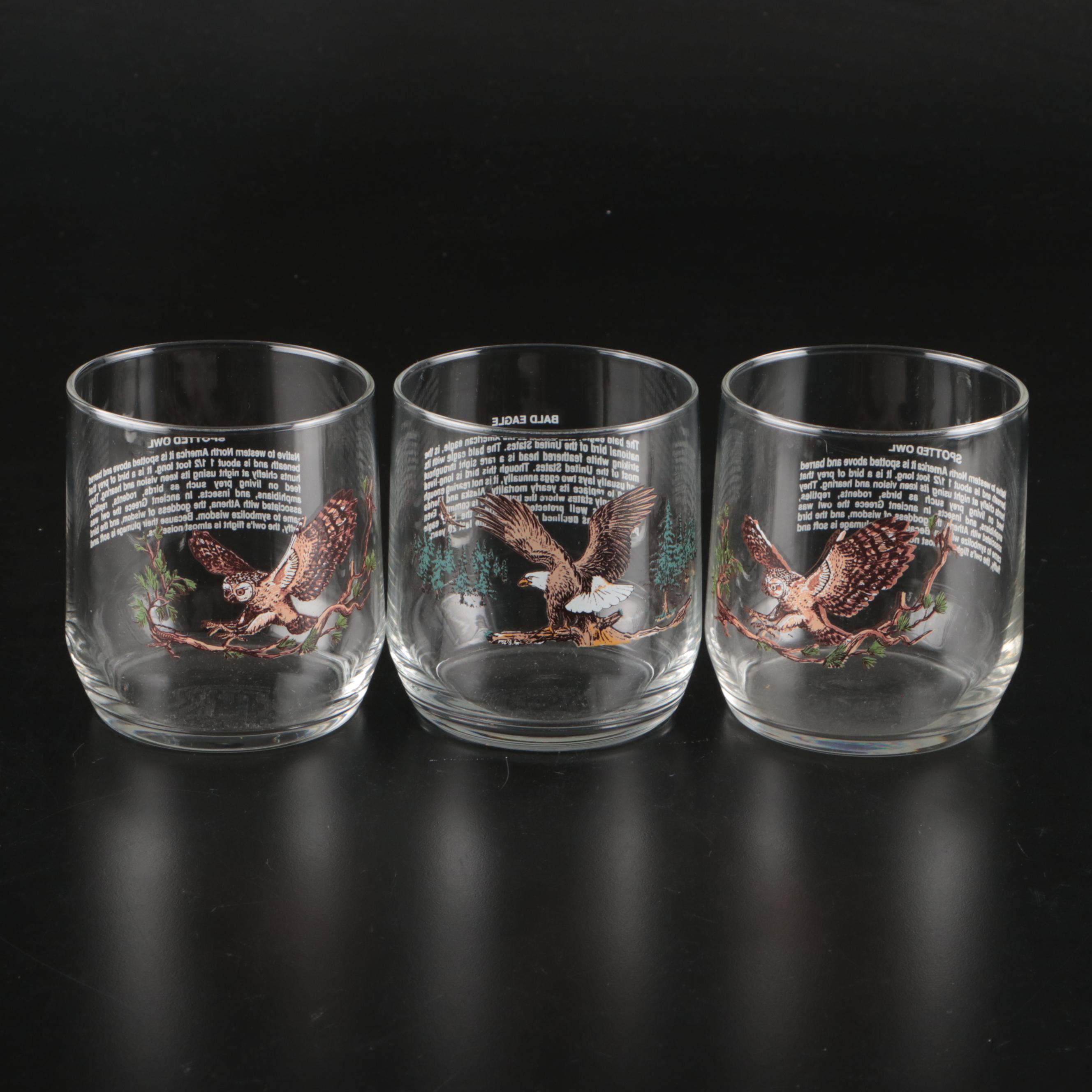 Libbey Sunoco North American Wildlife Old Fashioned Glasses, Late 20th C.