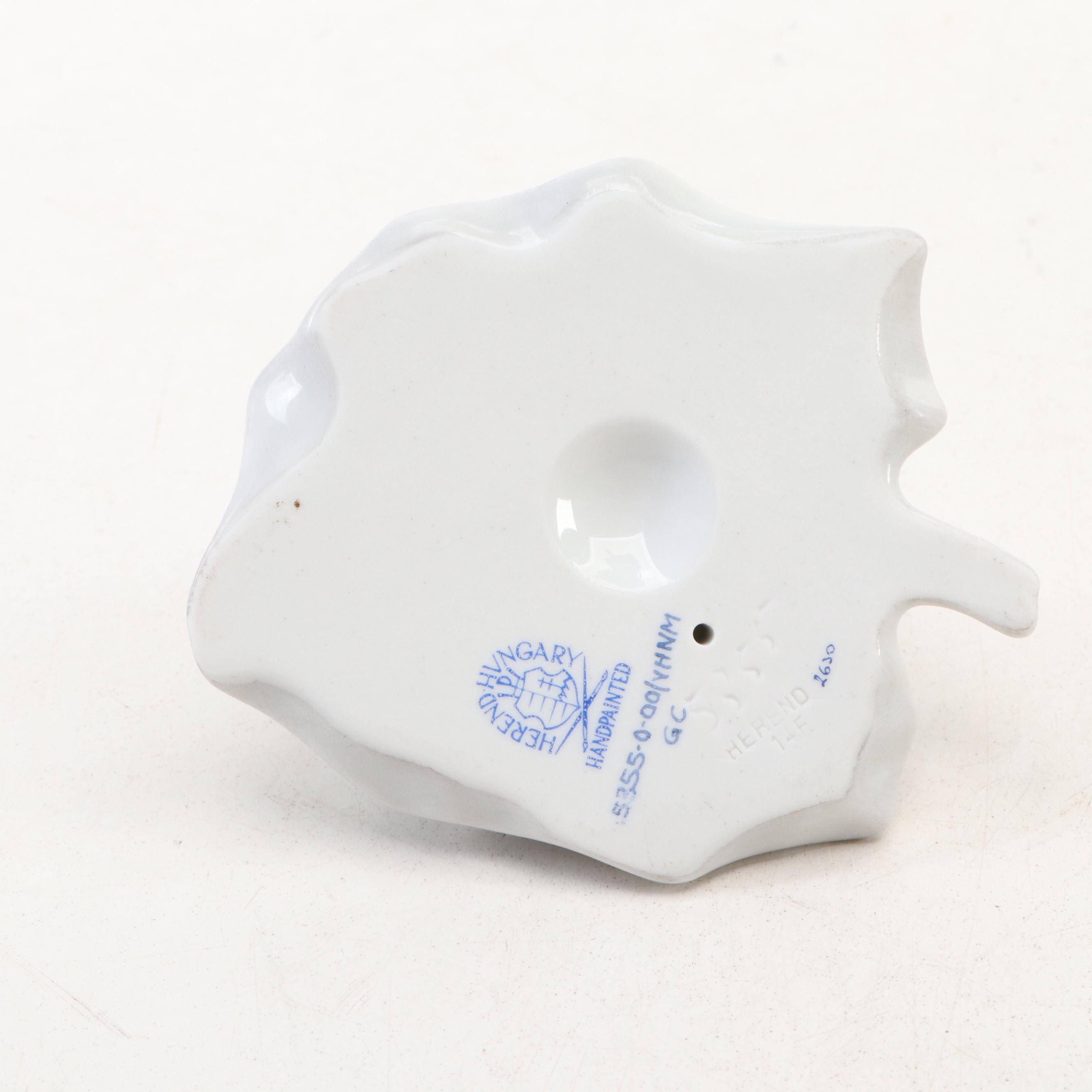 Herend Black Fishnet with Gold "Frog on Lily Pad" Porcelain Figurine