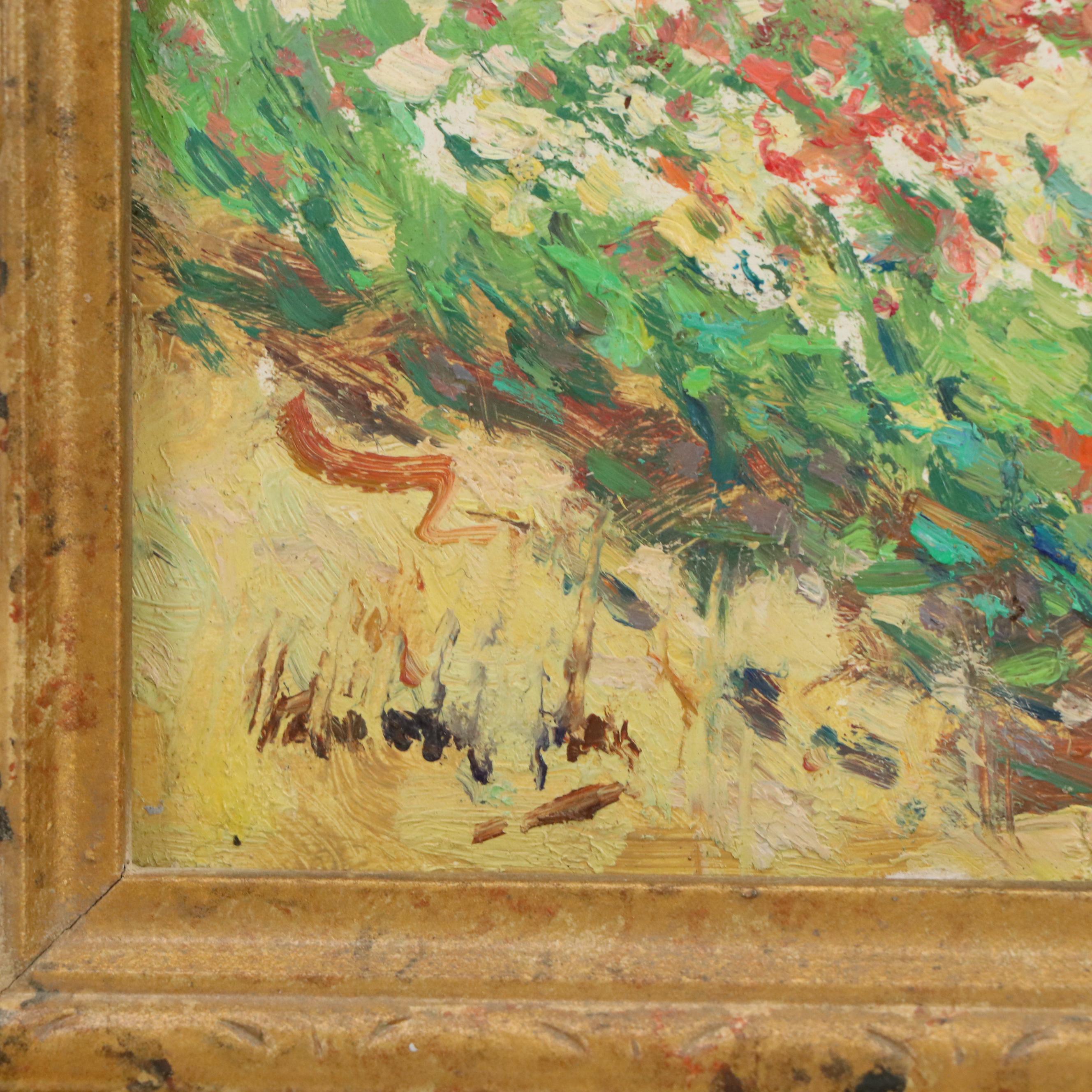 Impressionistic Floral Landscape Oil Painting, Mid-20th Century