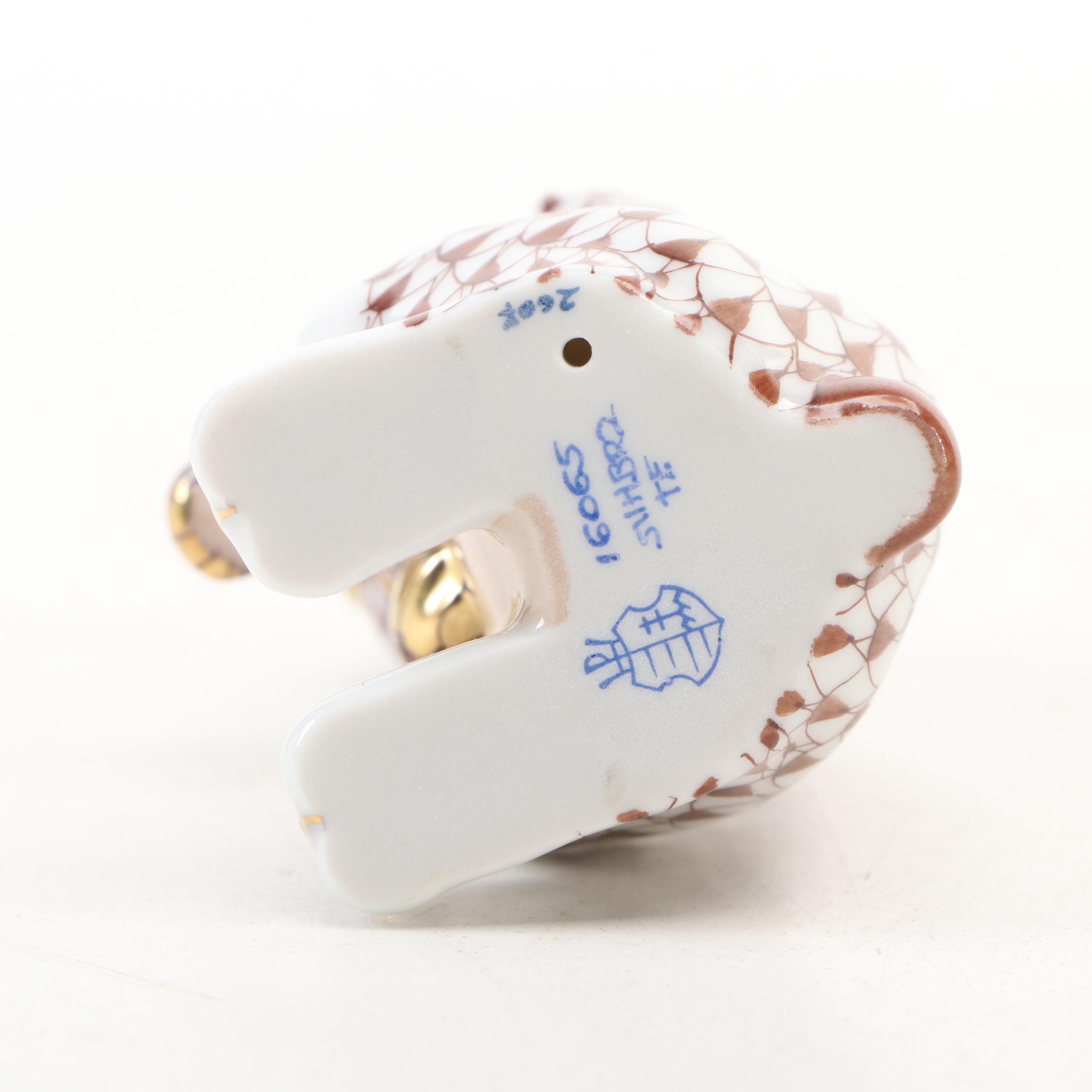 Herend Chocolate Fishnet with Gold "Bunny Slippers" Porcelain Figurine