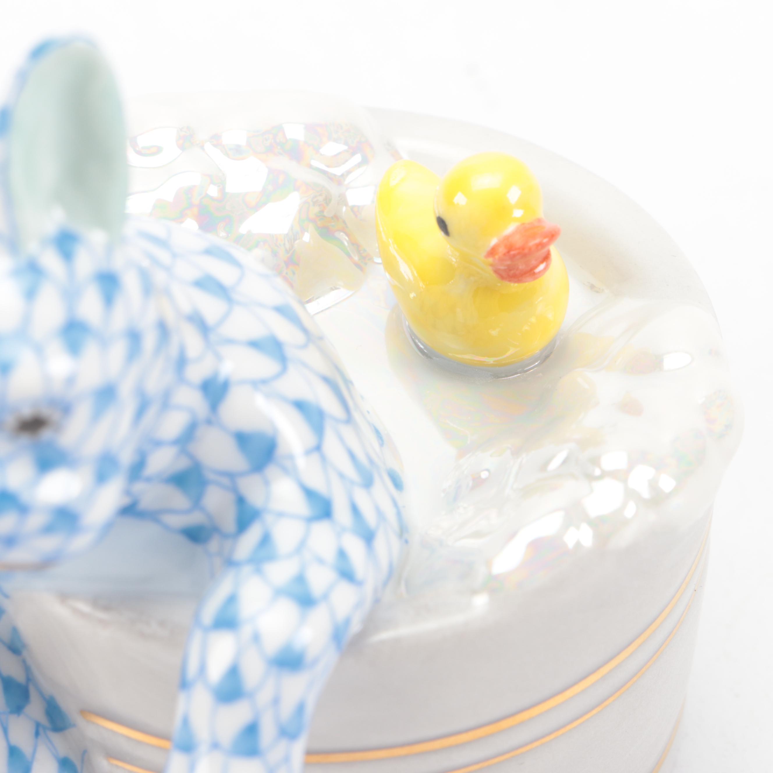 Herend Blue Fishnet with Gold "Squeaky Clean" Porcelain Figurine