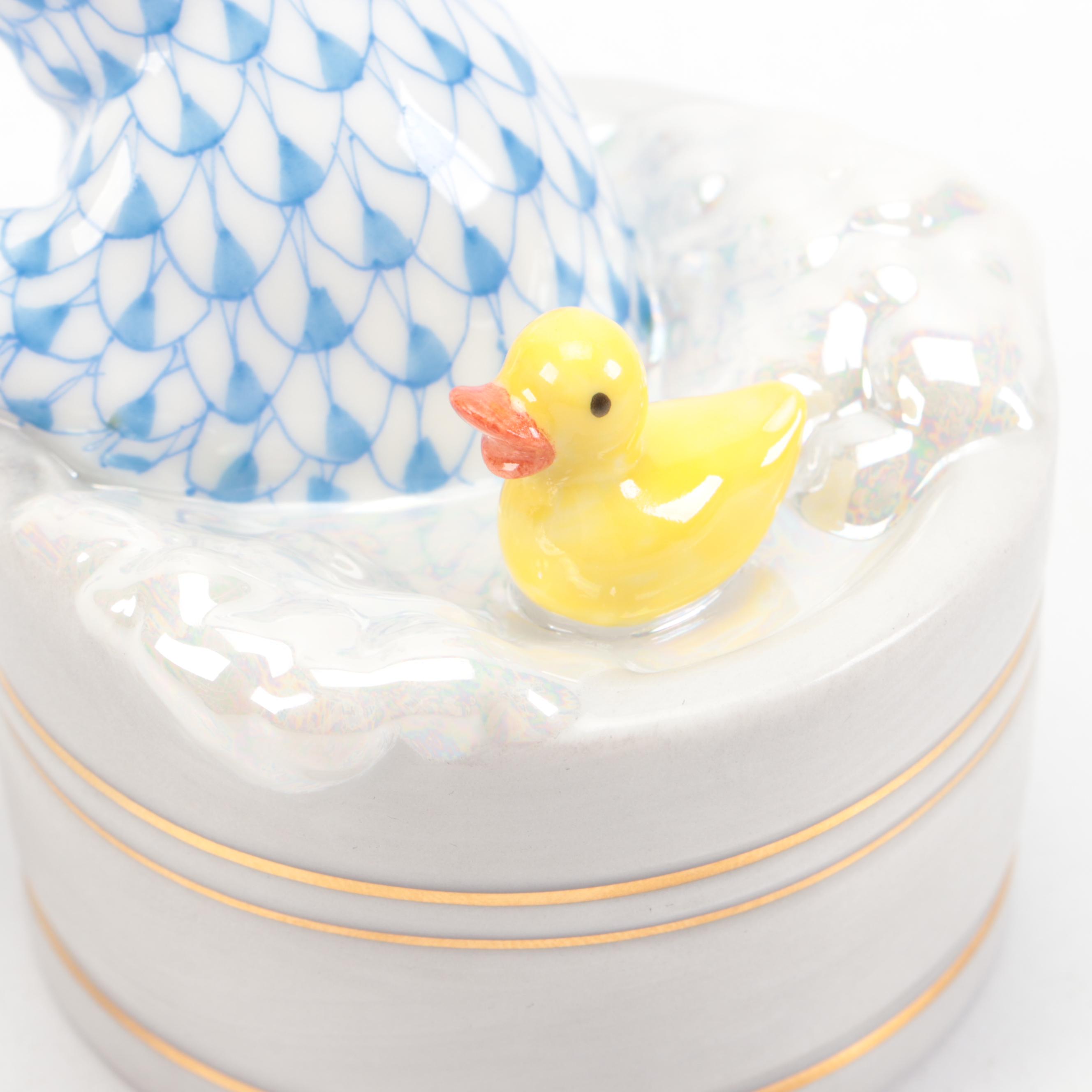 Herend Blue Fishnet with Gold "Squeaky Clean" Porcelain Figurine