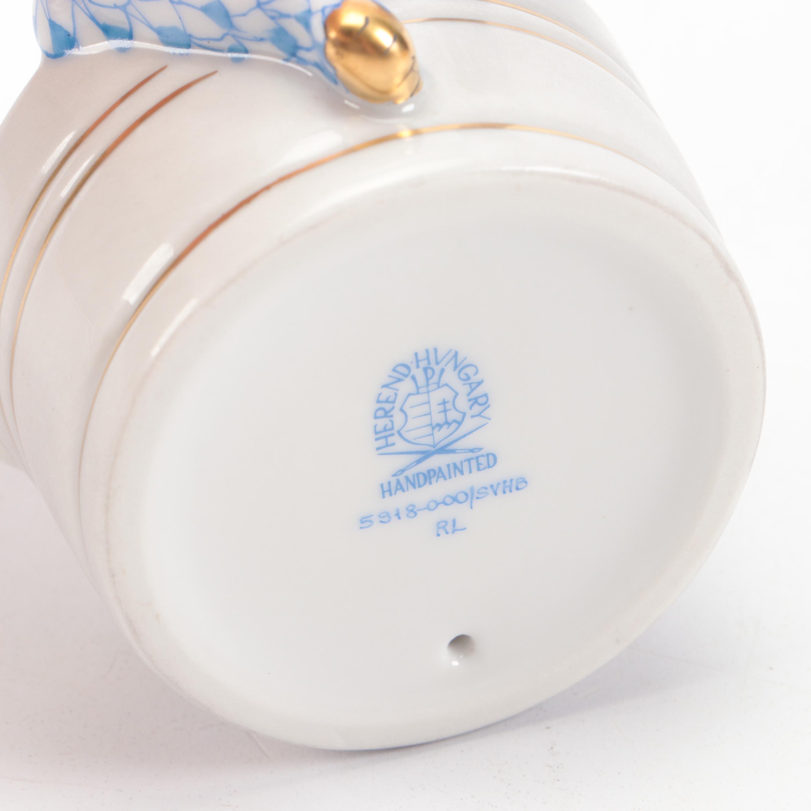 Herend Blue Fishnet with Gold "Squeaky Clean" Porcelain Figurine