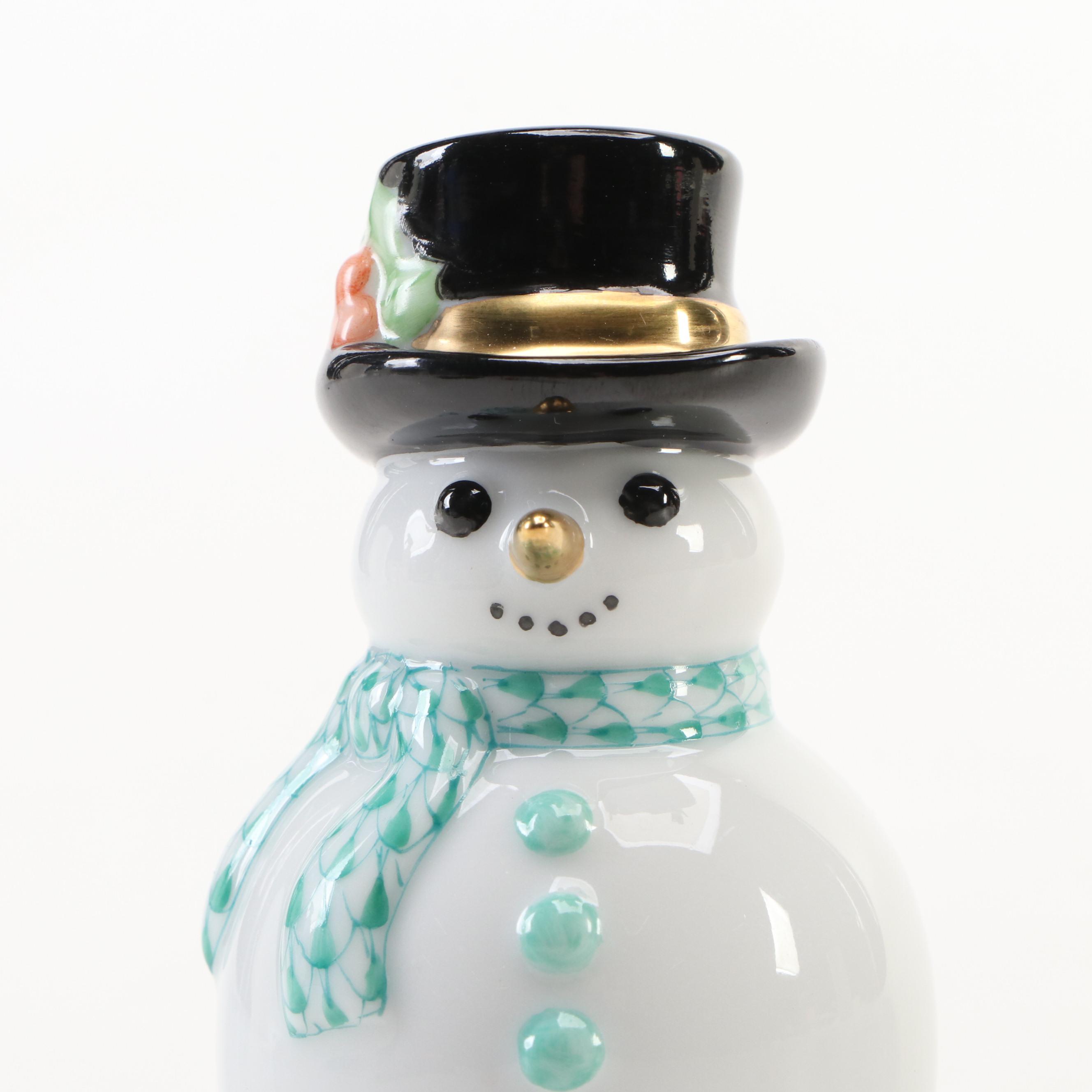 Herend Green Fishnet with Gold "Snowman" Porcelain Figurine