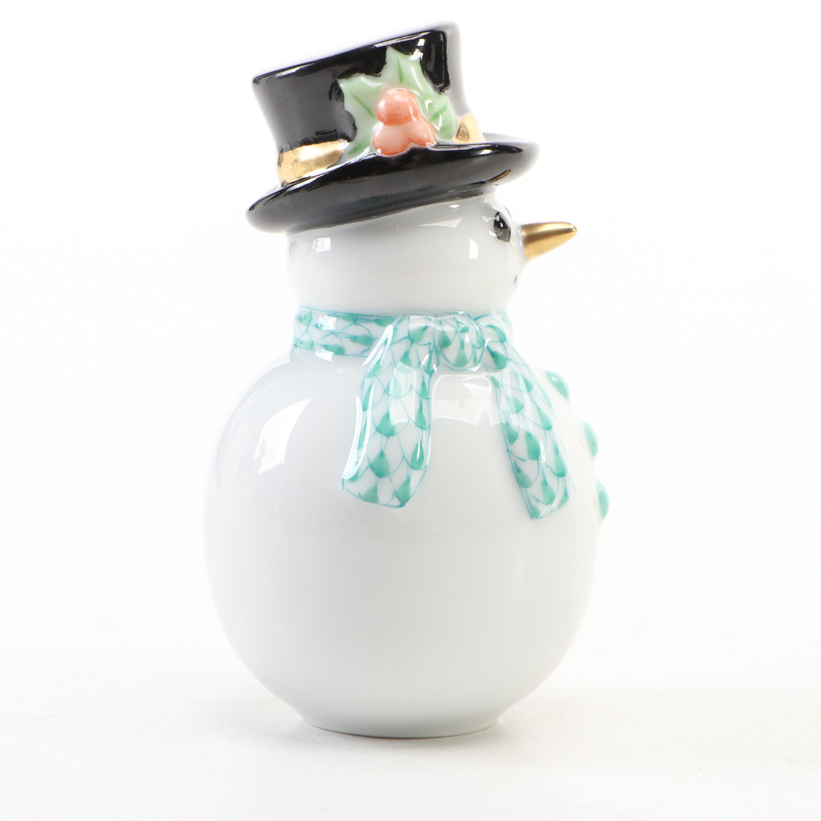 Herend Green Fishnet with Gold "Snowman" Porcelain Figurine