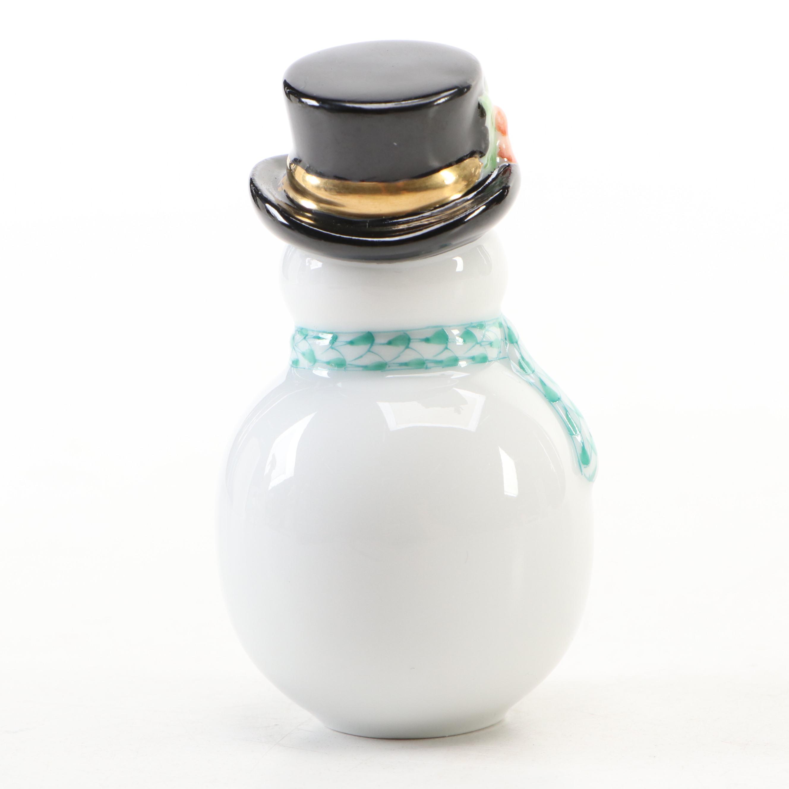 Herend Green Fishnet with Gold "Snowman" Porcelain Figurine