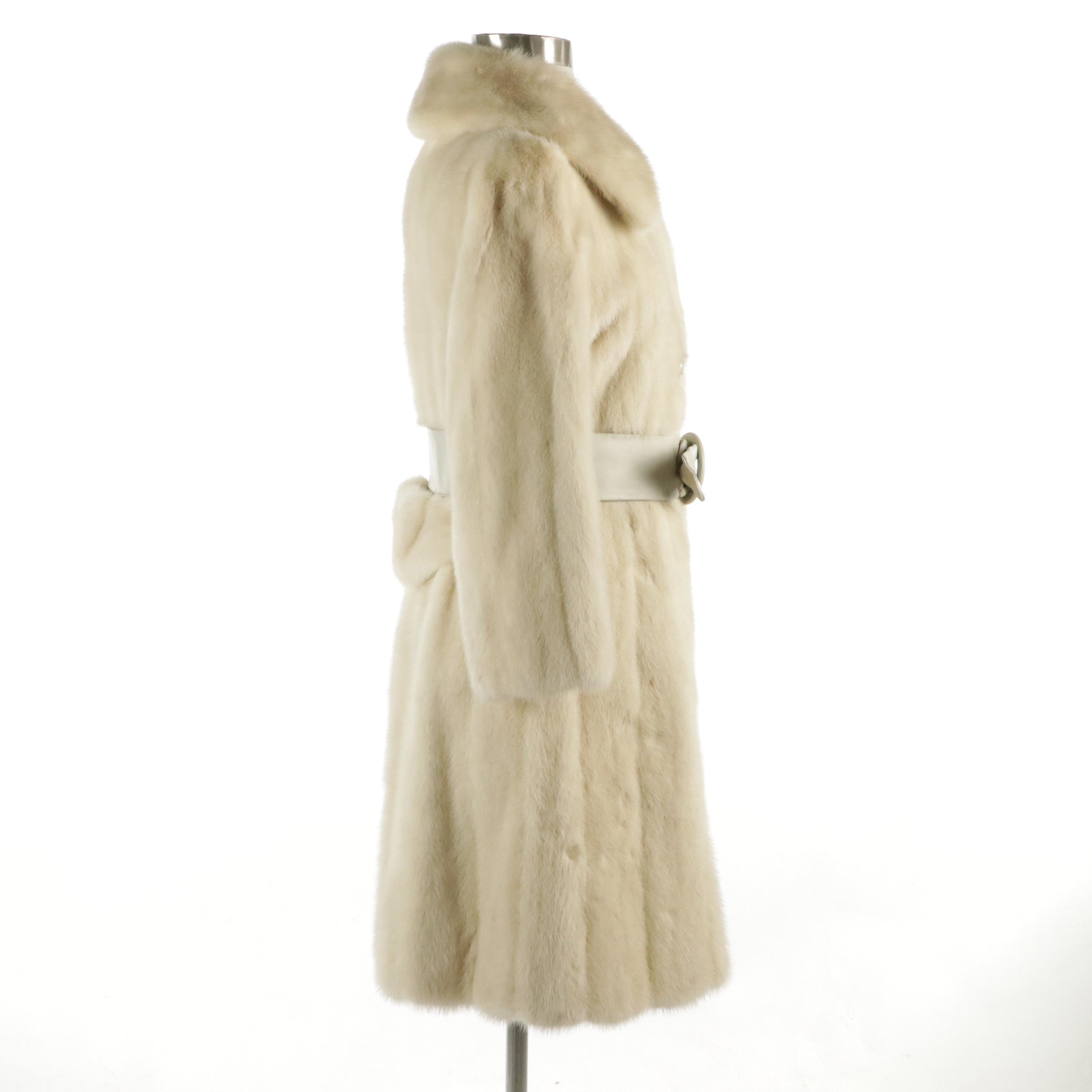 Pearl Beige Ranch Mink Fur Double-Breasted Coat from Pogue's, 1960s
