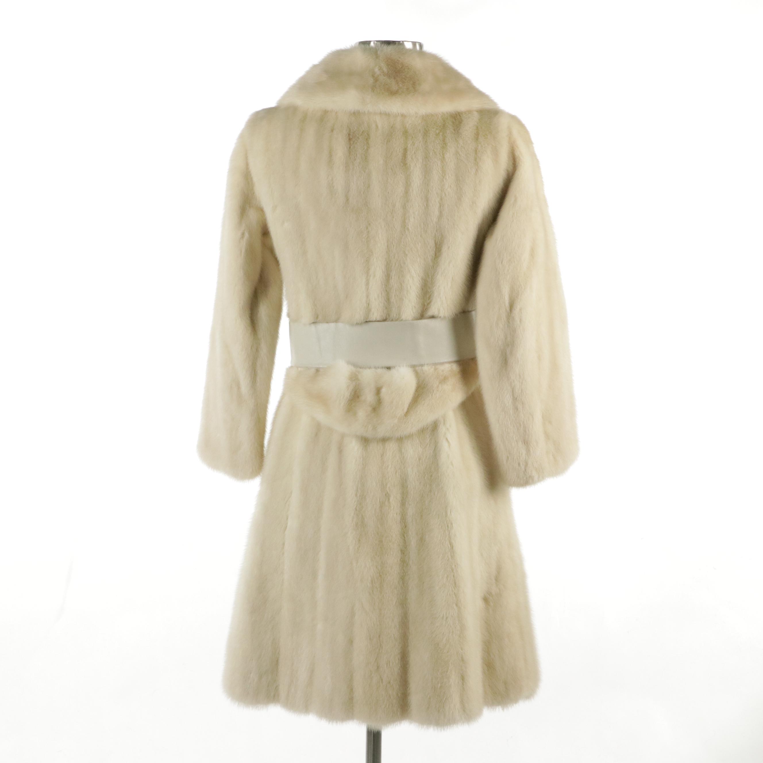 Pearl Beige Ranch Mink Fur Double-Breasted Coat from Pogue's, 1960s