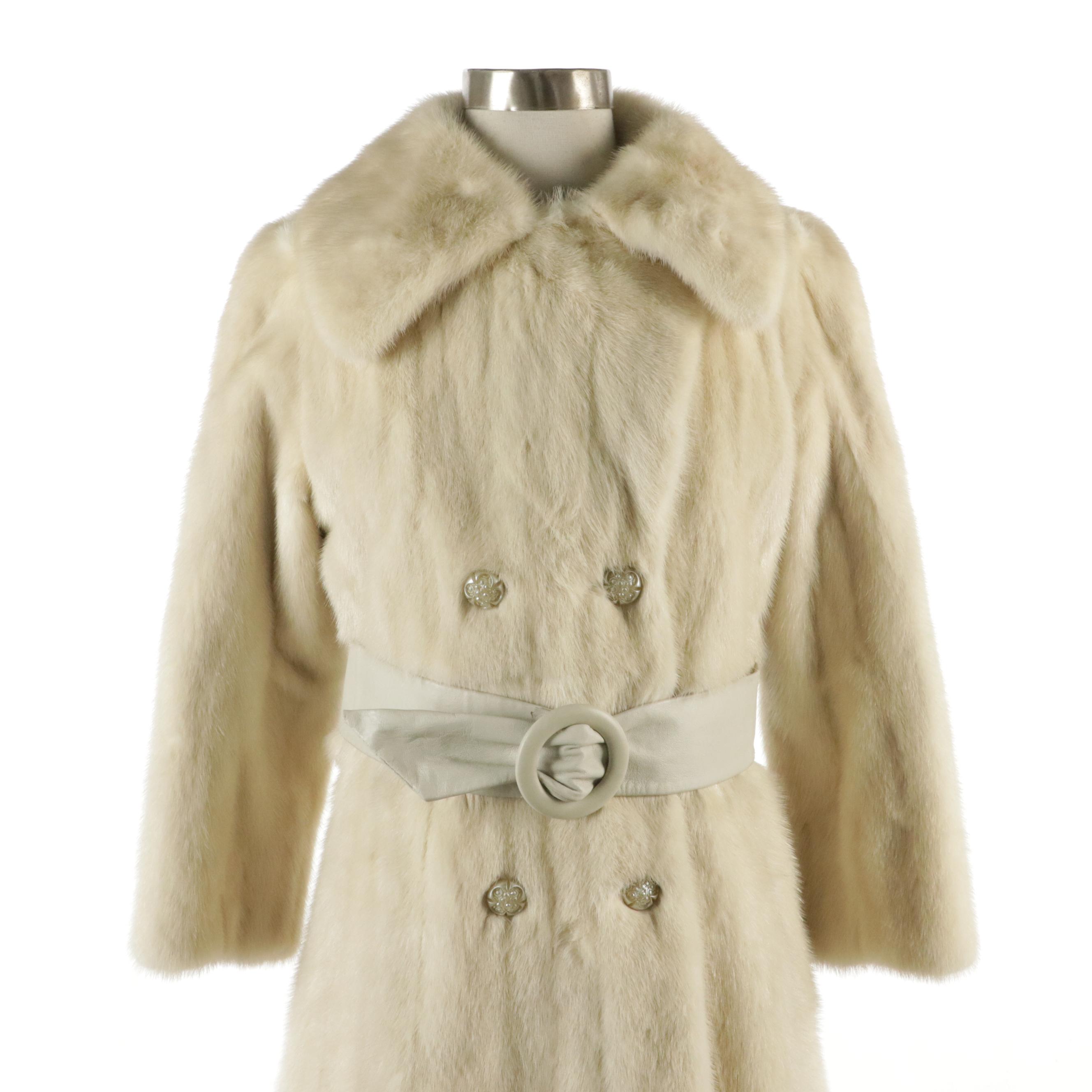 Pearl Beige Ranch Mink Fur Double-Breasted Coat from Pogue's, 1960s