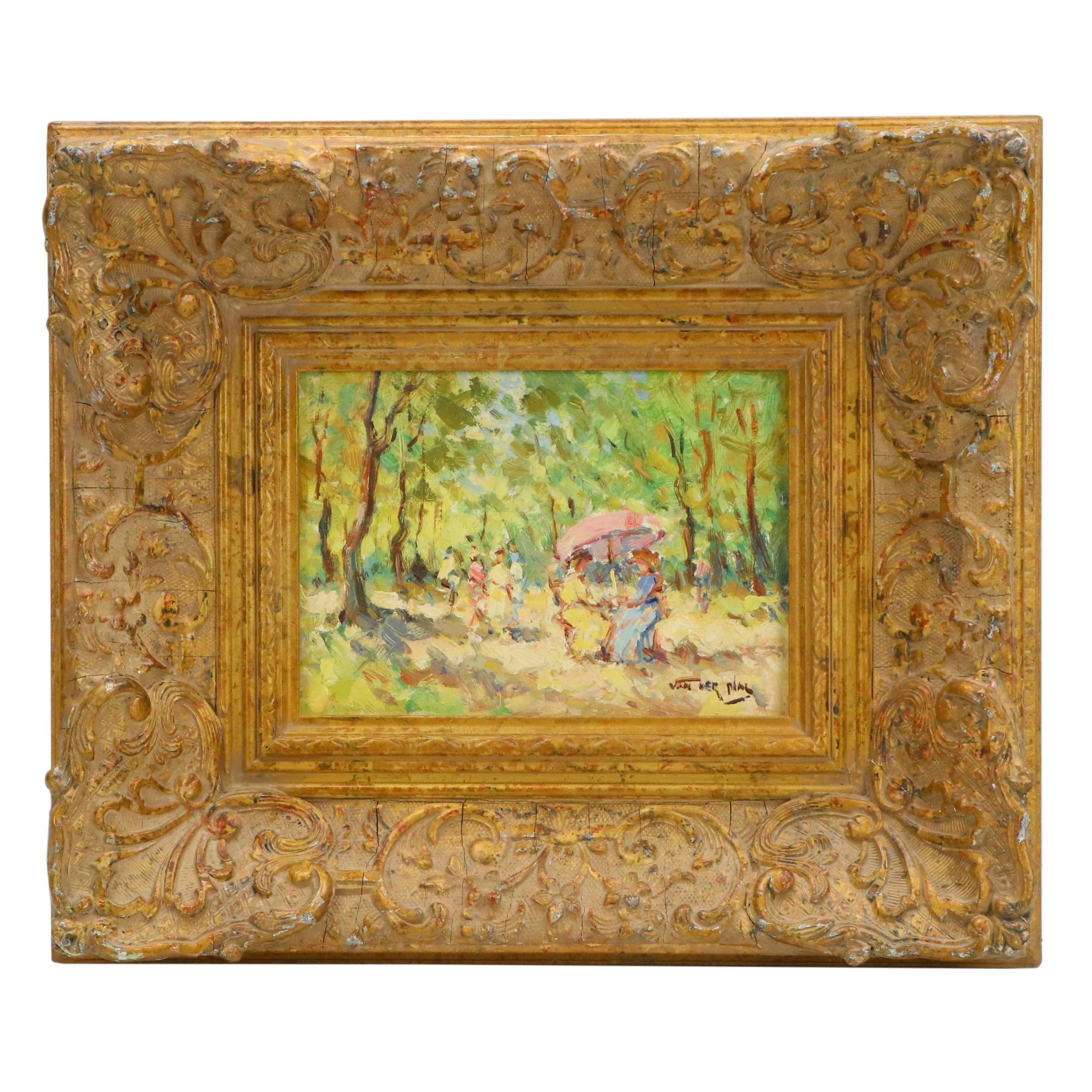 Impressionistic Figural Landscape Oil Painting, Mid-20th Century