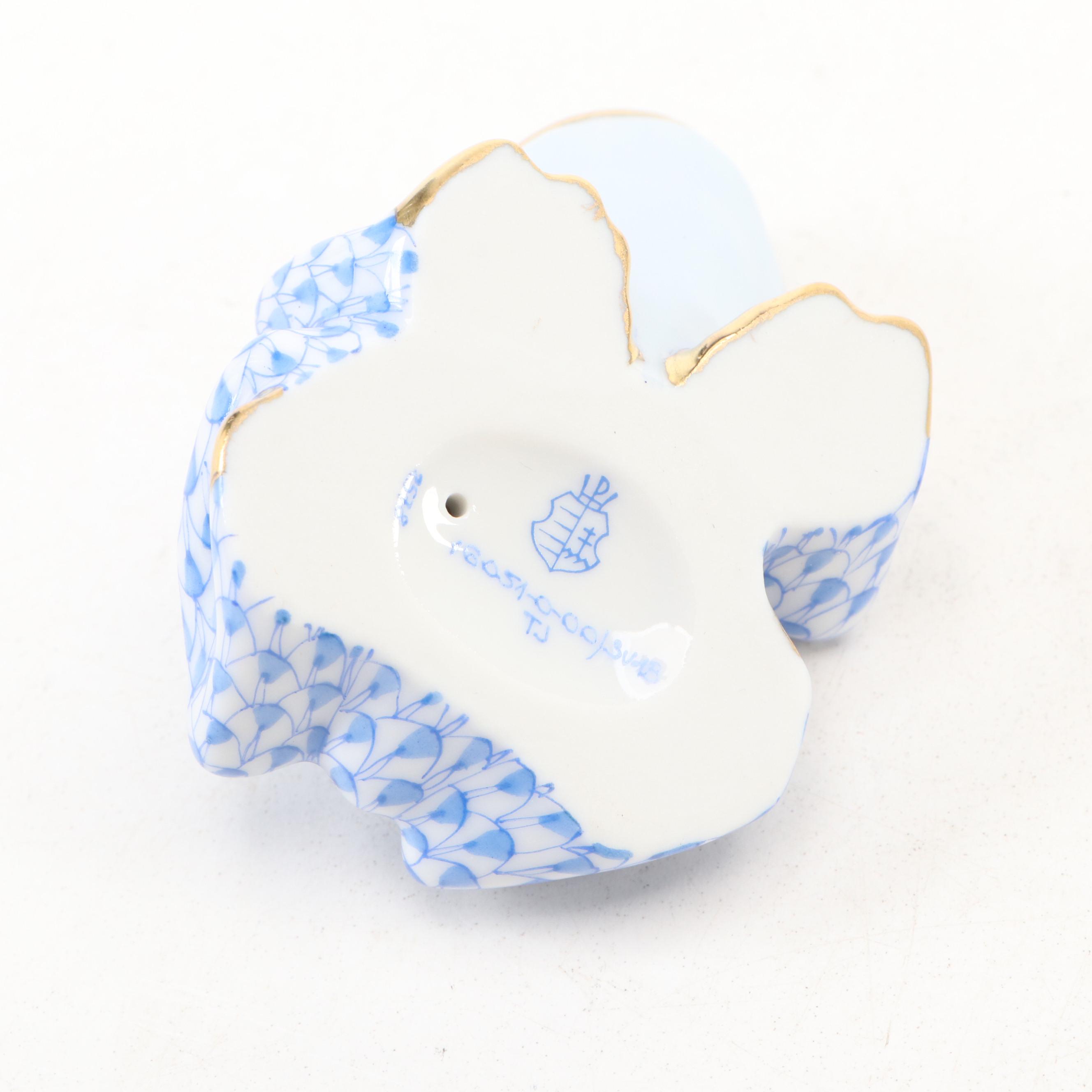 Herend Blue Fishnet with Gold "Frog with Ladybug" Porcelain Figurine