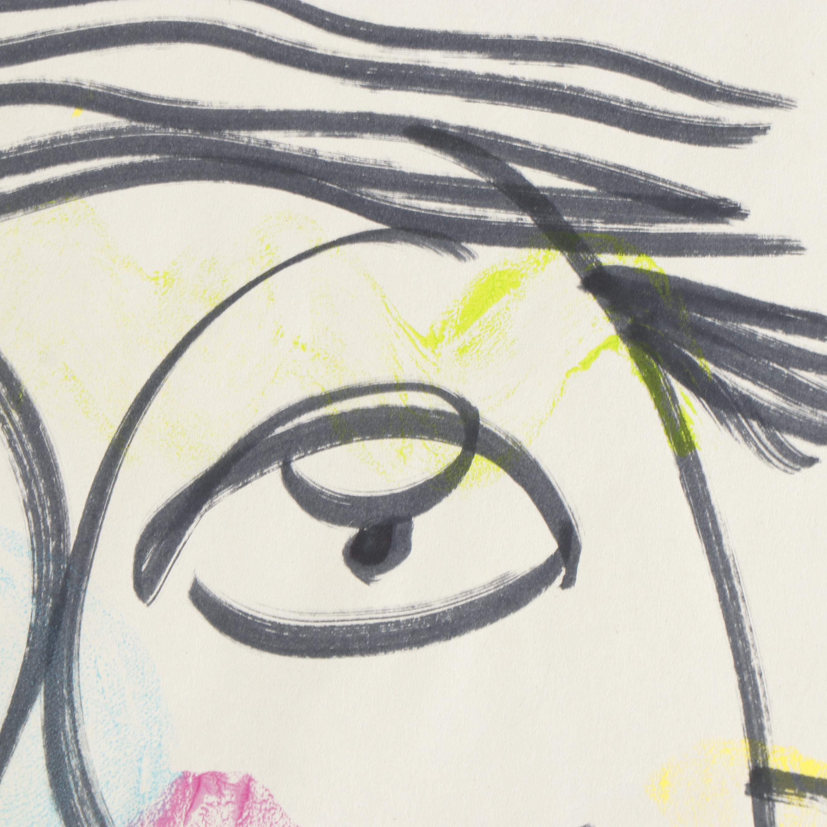 Peter Keil Abstract Acrylic Portrait Painting, Late 20th Century