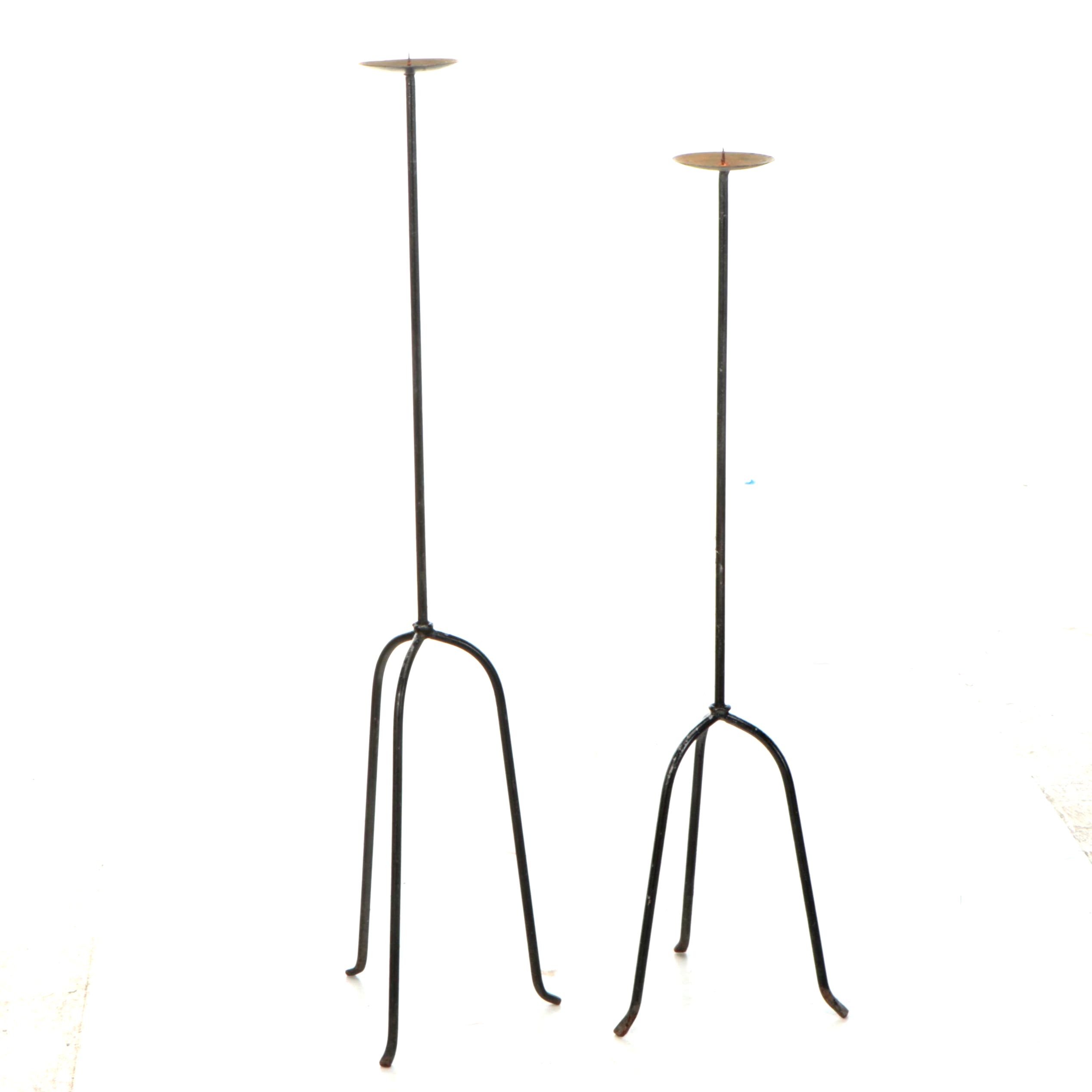 Primitive Style Wrought Iron Floor Candle Prickets
