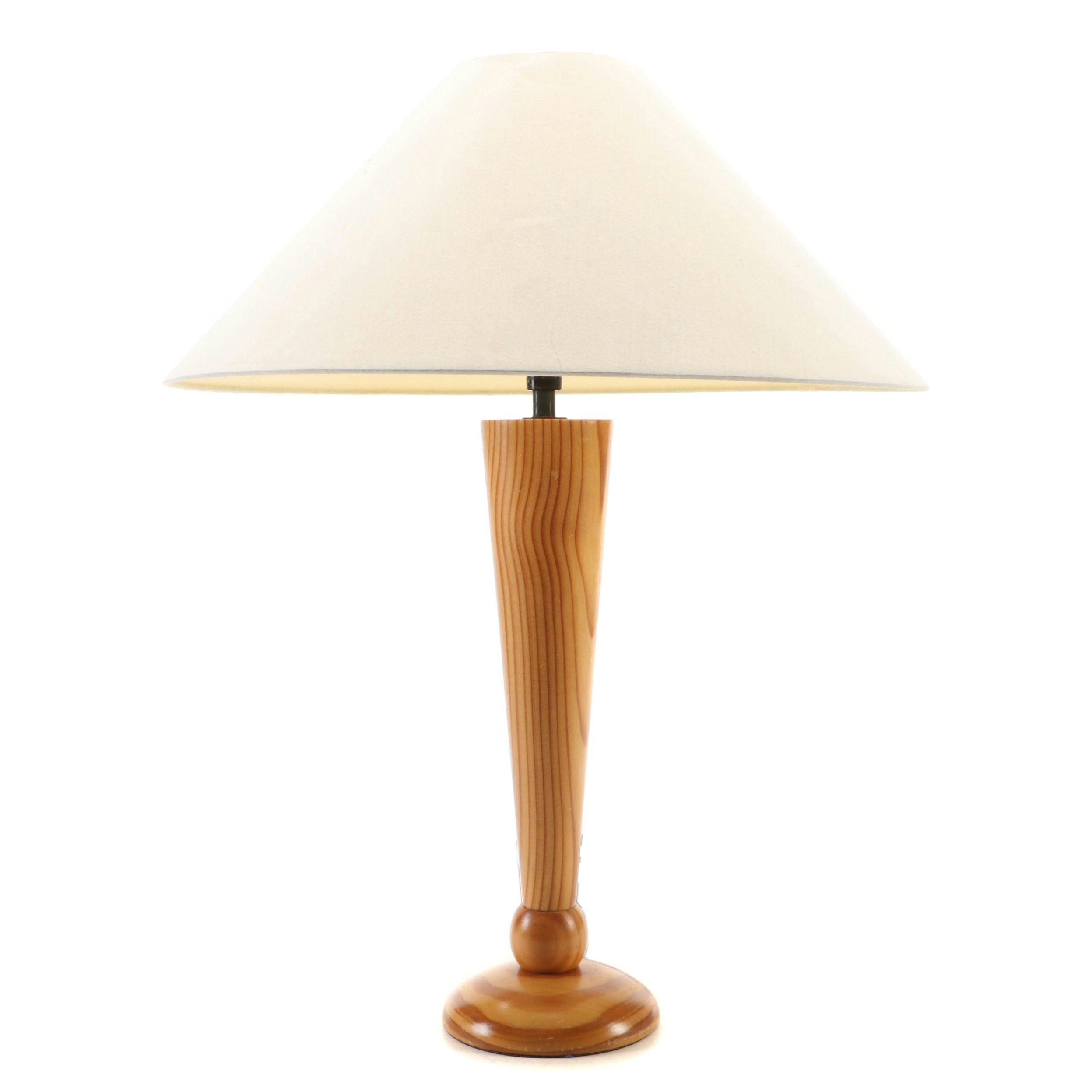Deco Revival Style Pine Wood Table Lamp with Coolie Cotton Shade