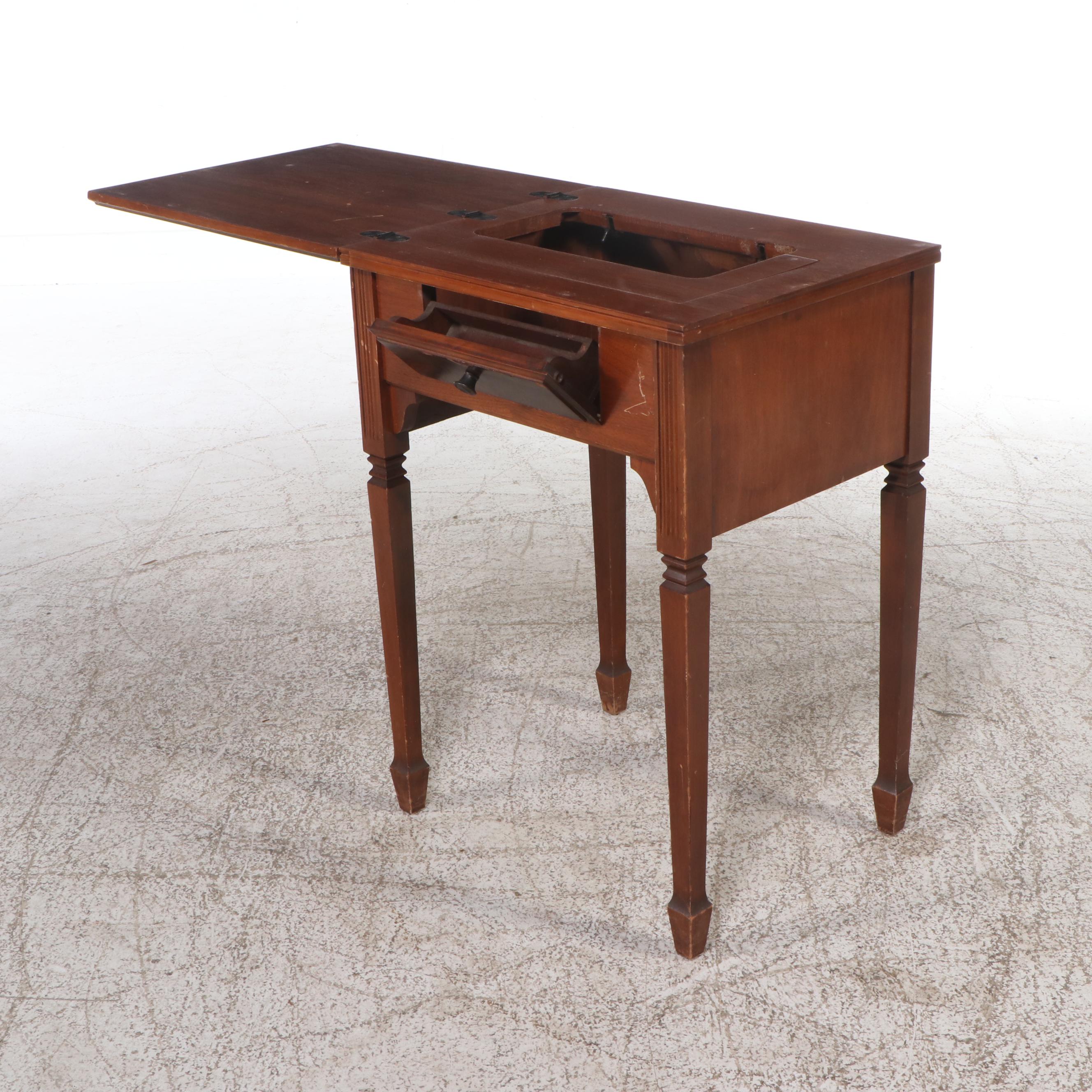 Sheraton Style Mahogany Sewing Machine Cabinet, Mid-20th Century