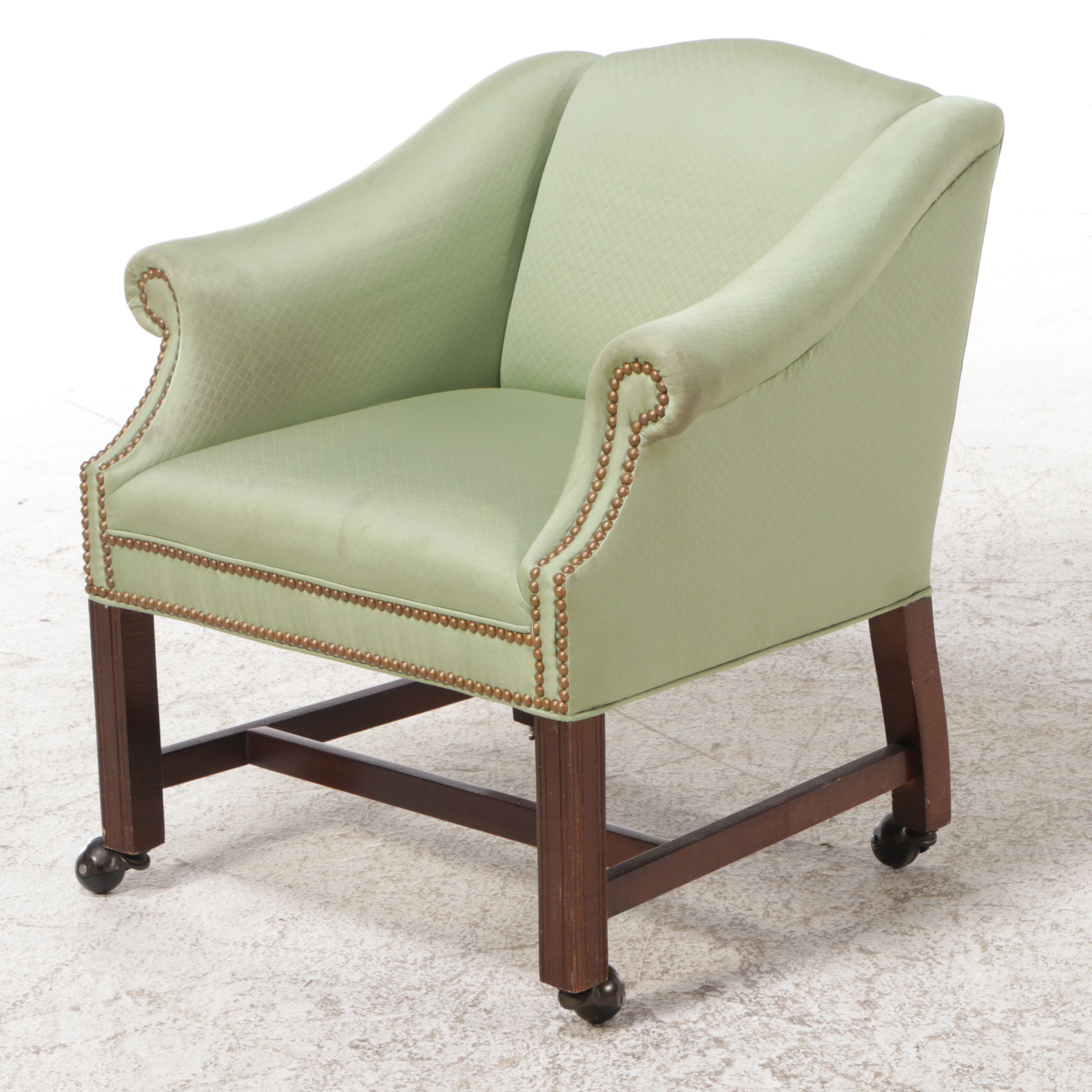 Pair of Chippendale Style Custom Upholstered Armchairs on Casters, Late 20th C.