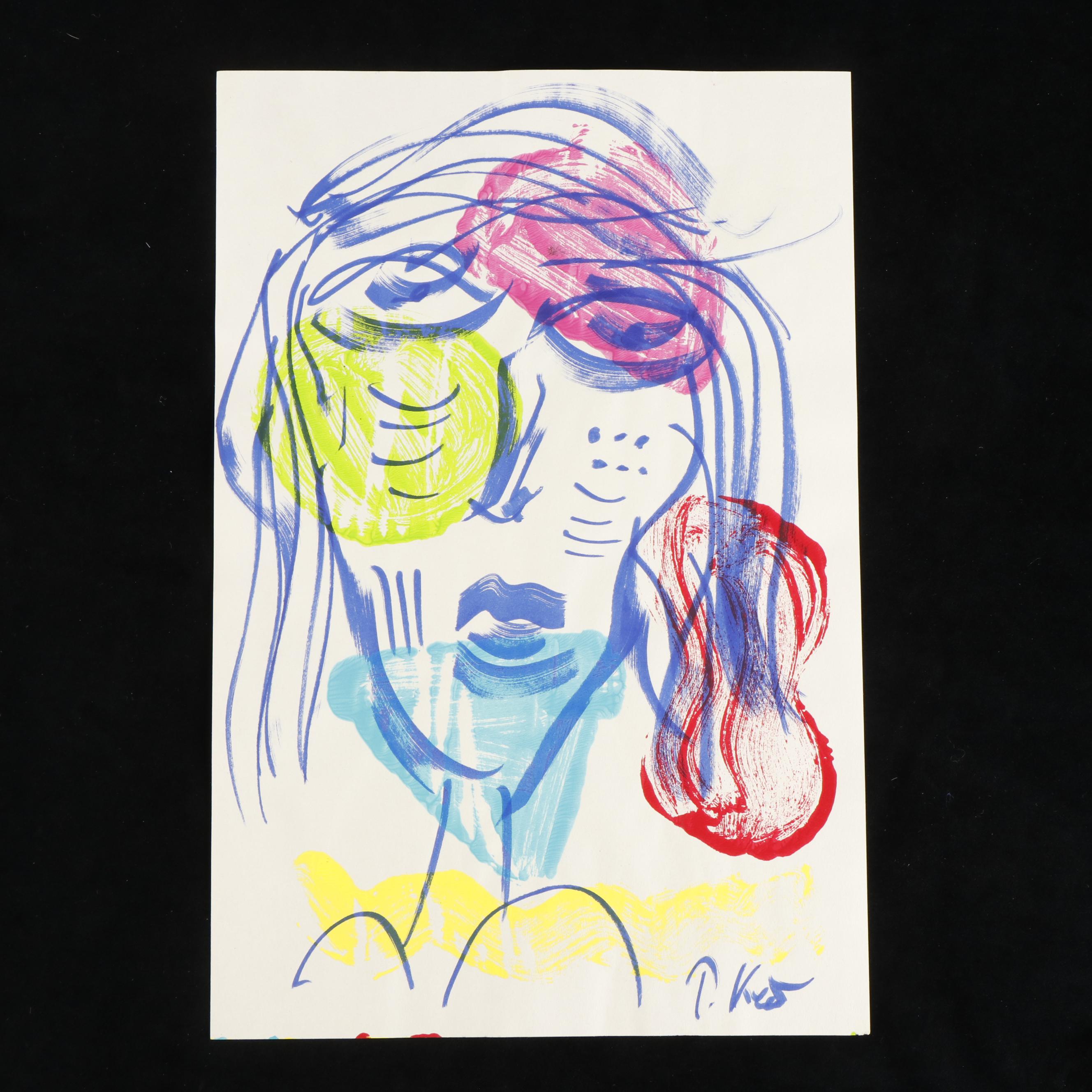 Peter Keil Abstract Acrylic Portrait Painting, Late 20th Century