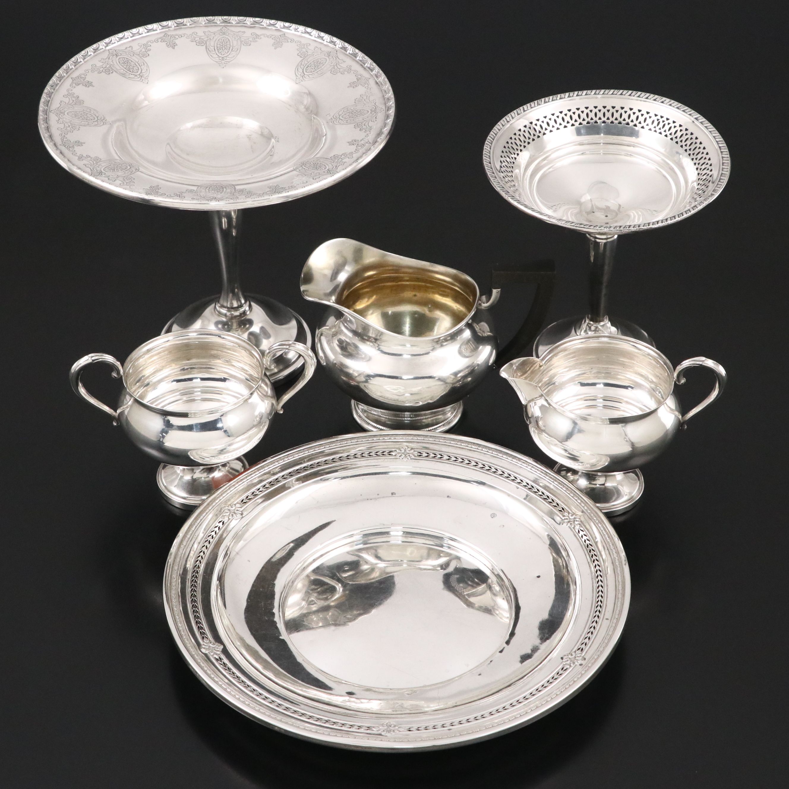 Whiting Sterling Silver Compote with Cream and Sugar Bowls and More